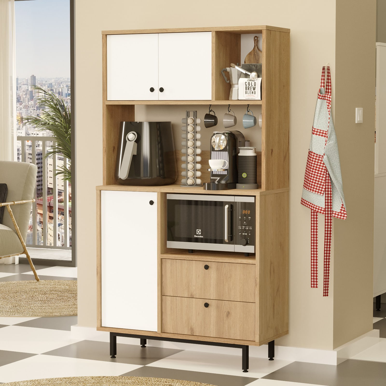 Dulap multifunctional, Hanah Home, pal melaminat, stejar alb, 88x35.5x161.2 cm — imaginea 3