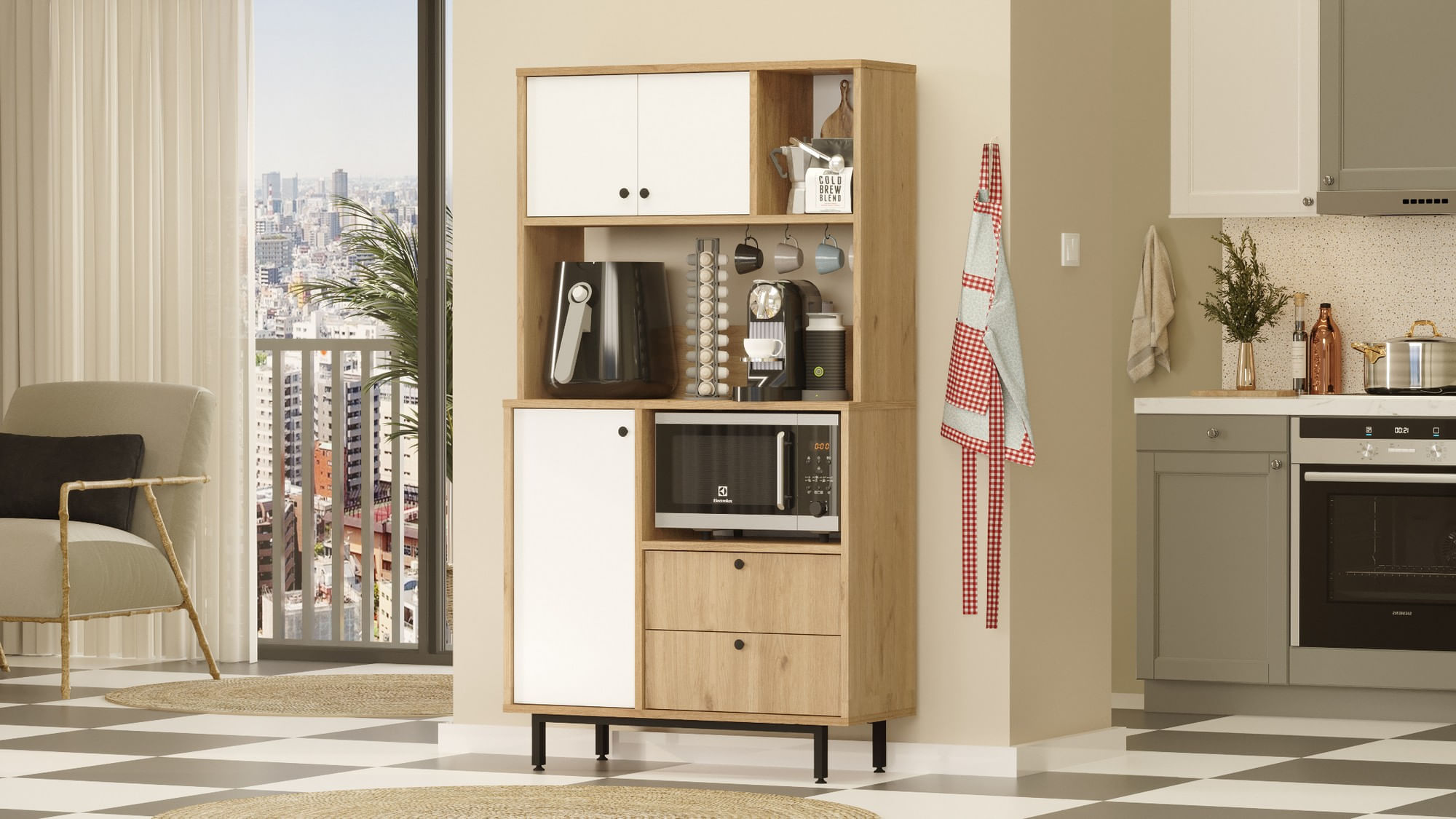 Dulap multifunctional, Hanah Home, pal melaminat, stejar alb, 88x35.5x161.2 cm — imaginea 4