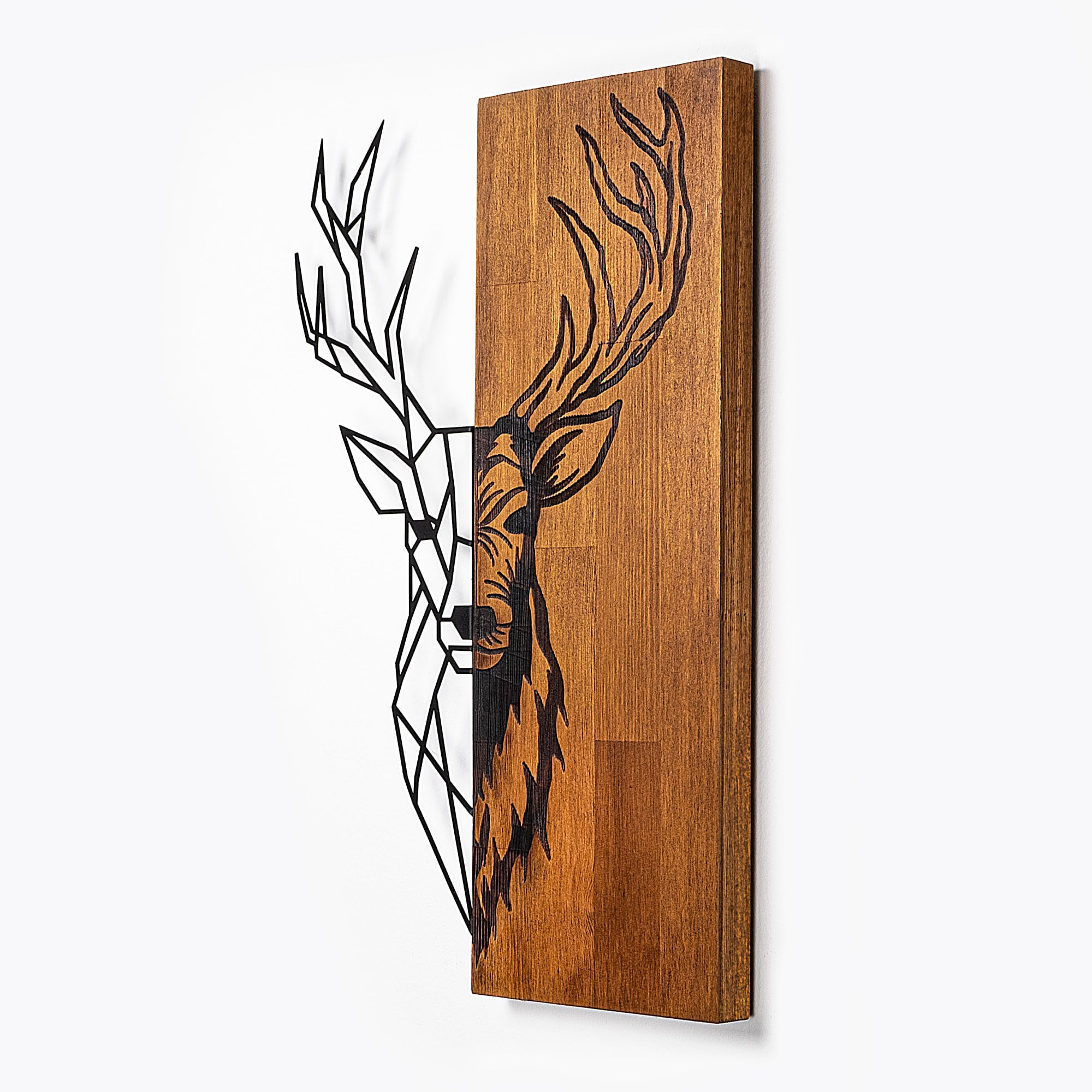 Accesoriu decorativ de perete, Wallxpert, lemn si metal, nuc si negru, 36x58 cm