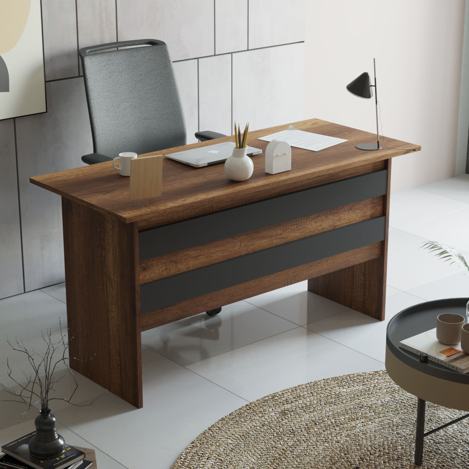Set mobilier birou, Hanah Home, pal melaminat, nuc antracit, 956LCS2113 — imaginea 2