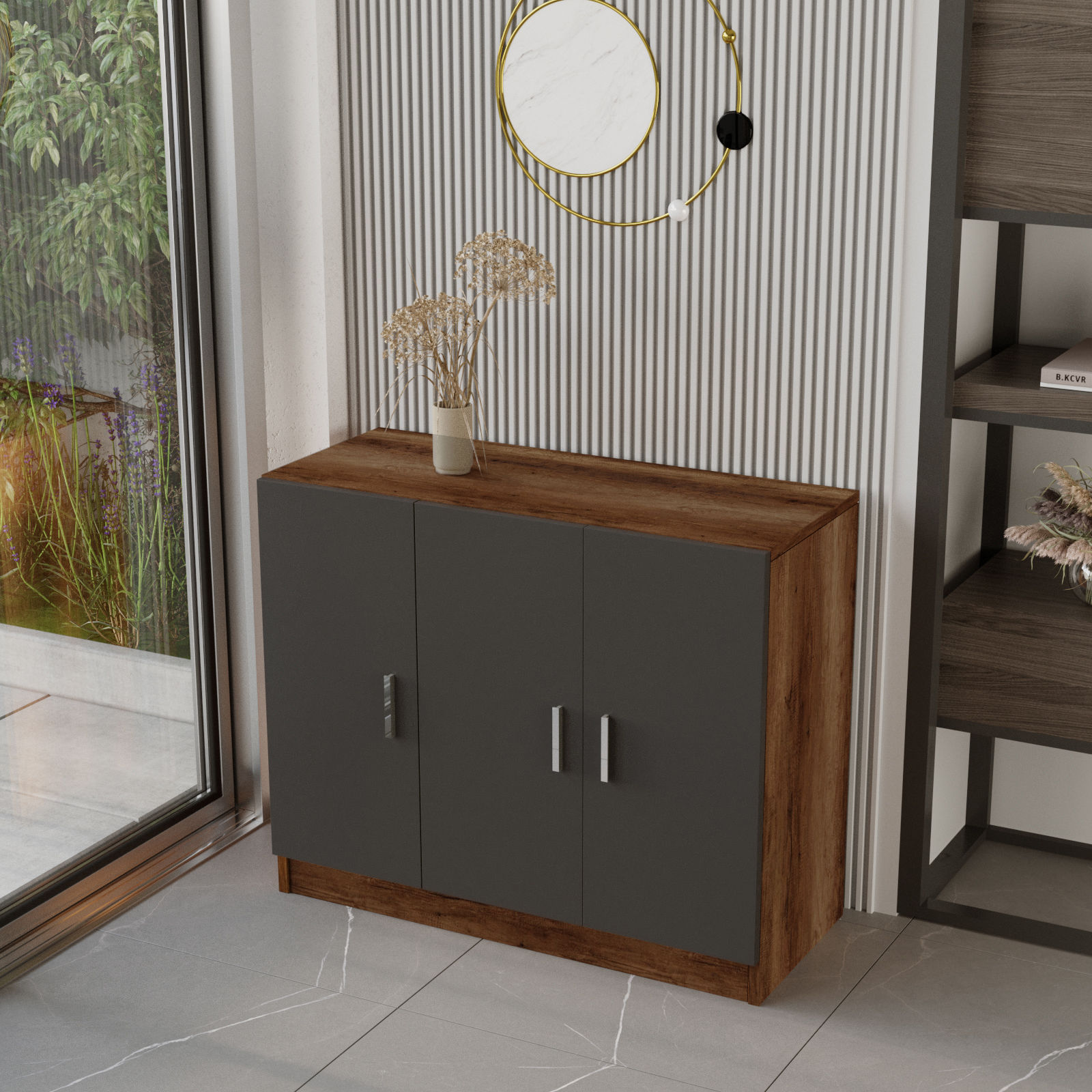 Set mobilier birou, Hanah Home, pal melaminat, nuc antracit, 956LCS2113 — imaginea 3