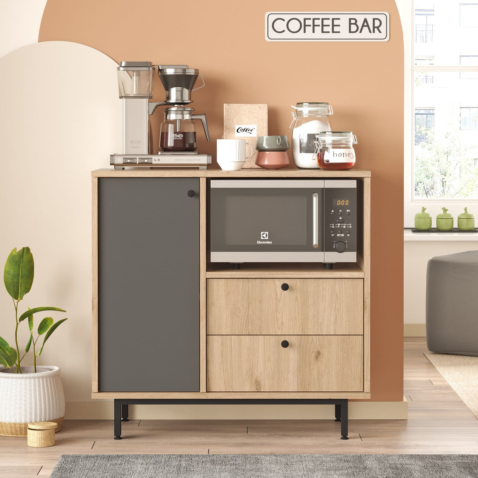 Dulap multifunctional, Hanah Home, pal melaminat, stejar si antracit, 88x35,5x85 cm — imaginea 2