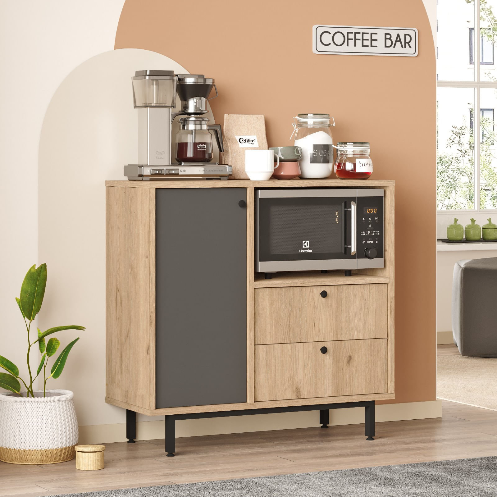 Dulap multifunctional, Hanah Home, pal melaminat, stejar si antracit, 88x35,5x85 cm — imaginea 3