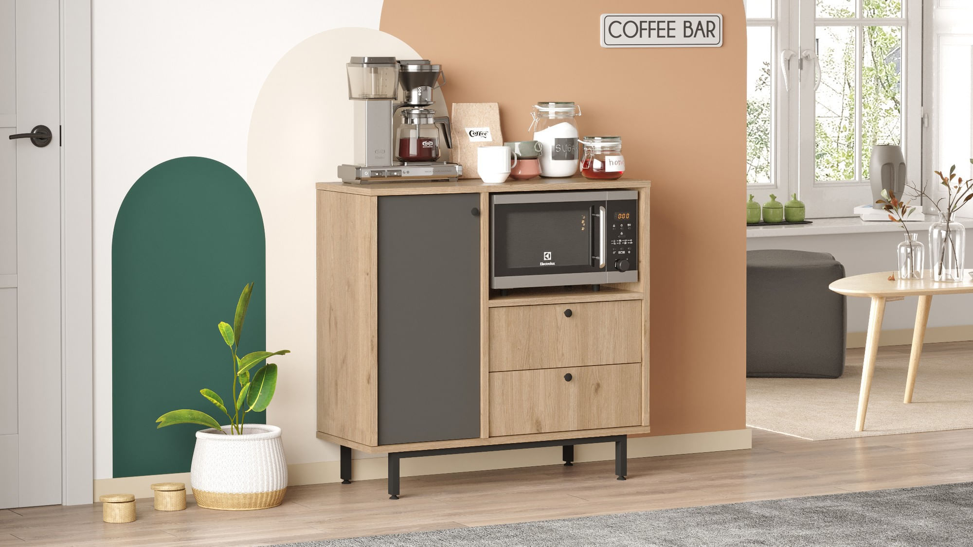 Dulap multifunctional, Hanah Home, pal melaminat, stejar si antracit, 88x35,5x85 cm — imaginea 4