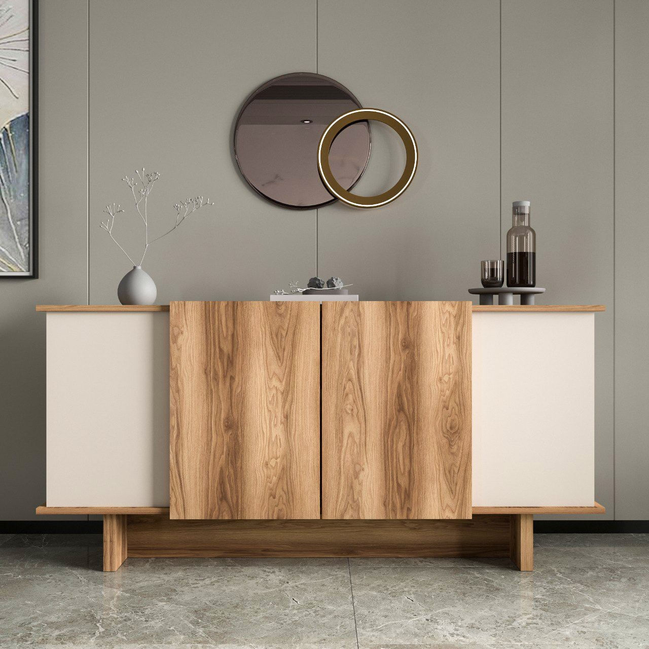 Consola, Hanah Home, pal melaminat, nisip si nuc, 180x40x81 cm — imaginea 2