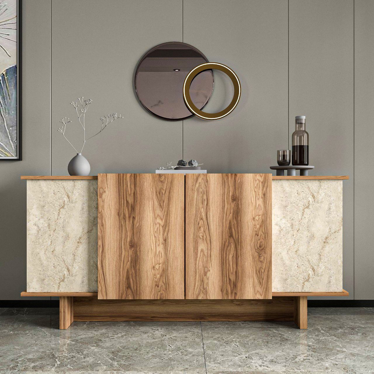 Consola, Hanah Home, pal melaminat, travertin si nuc, 180x40x81 cm — imaginea 2
