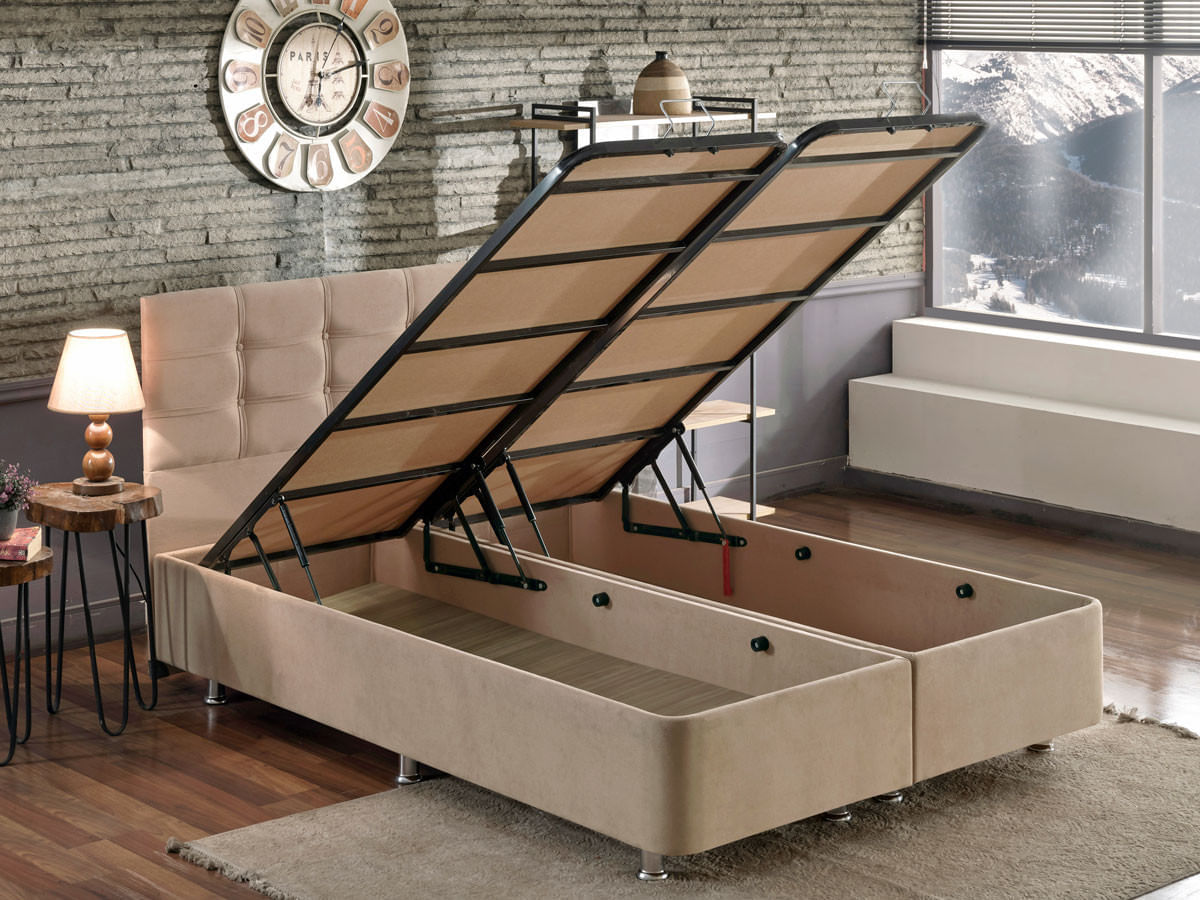 Somiera dubla cu tablie, Hanah Home, otel, stofa soho, maro deschis, 180x200 cm — imaginea 3