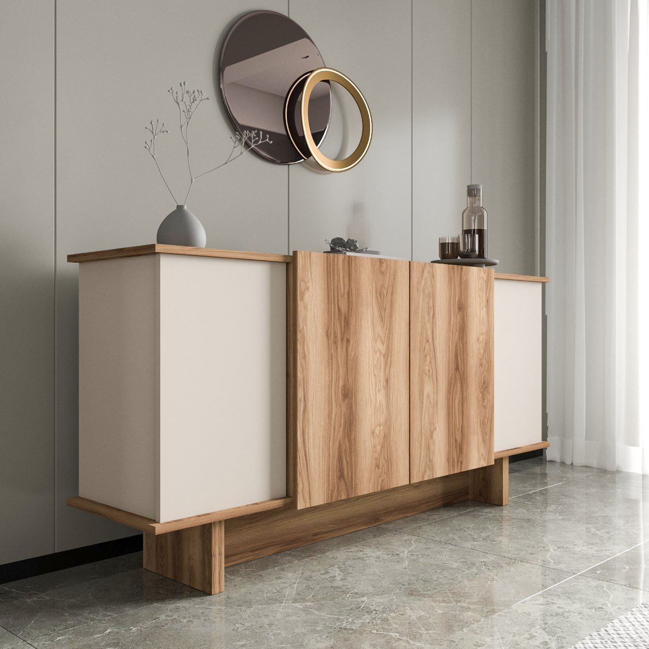 Consola, Hanah Home, pal melaminat, nisip si nuc, 180x40x81 cm — imaginea 4