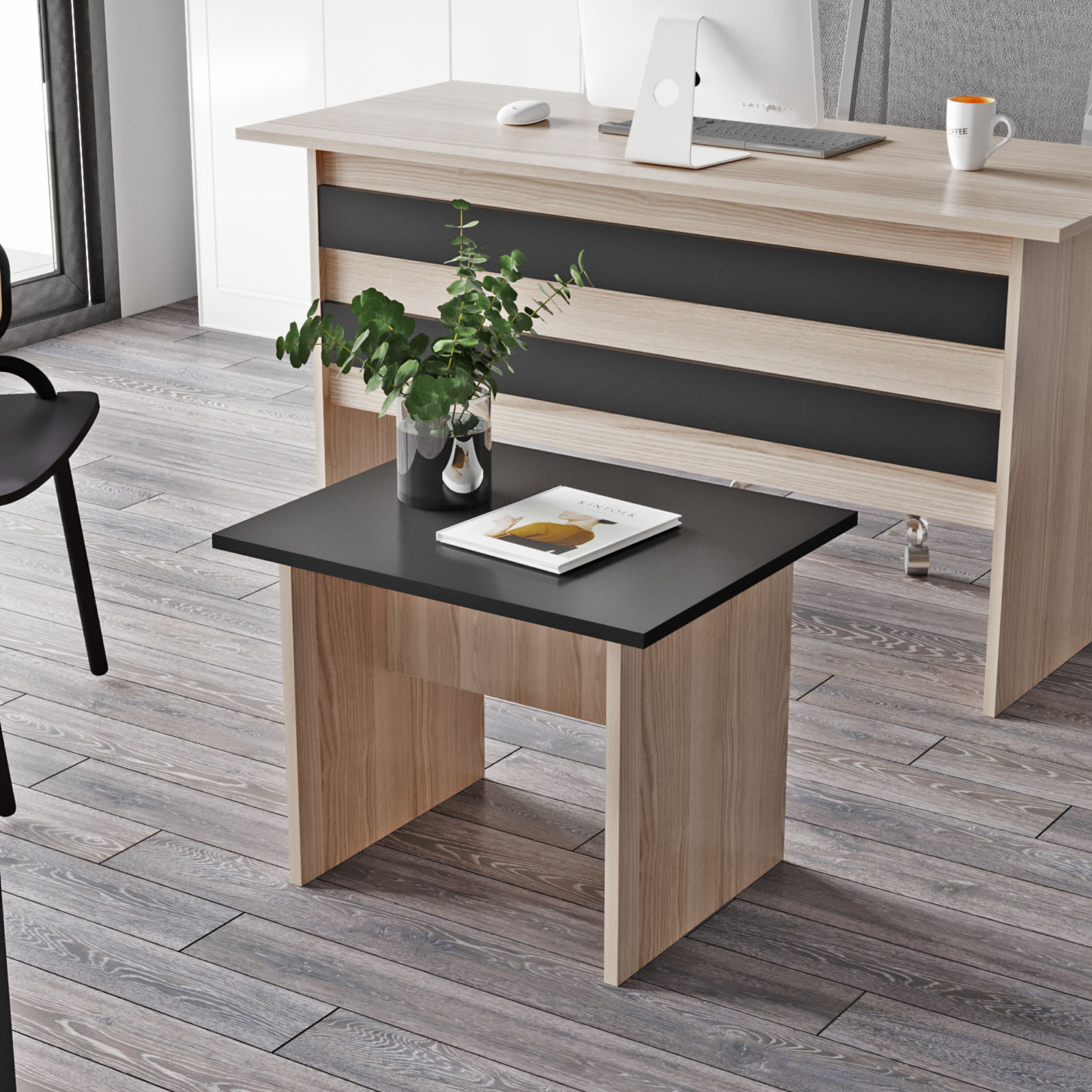 Set mobilier birou, Hanah Home, pal melaminat, stejar si negru, 4 piese — imaginea 4