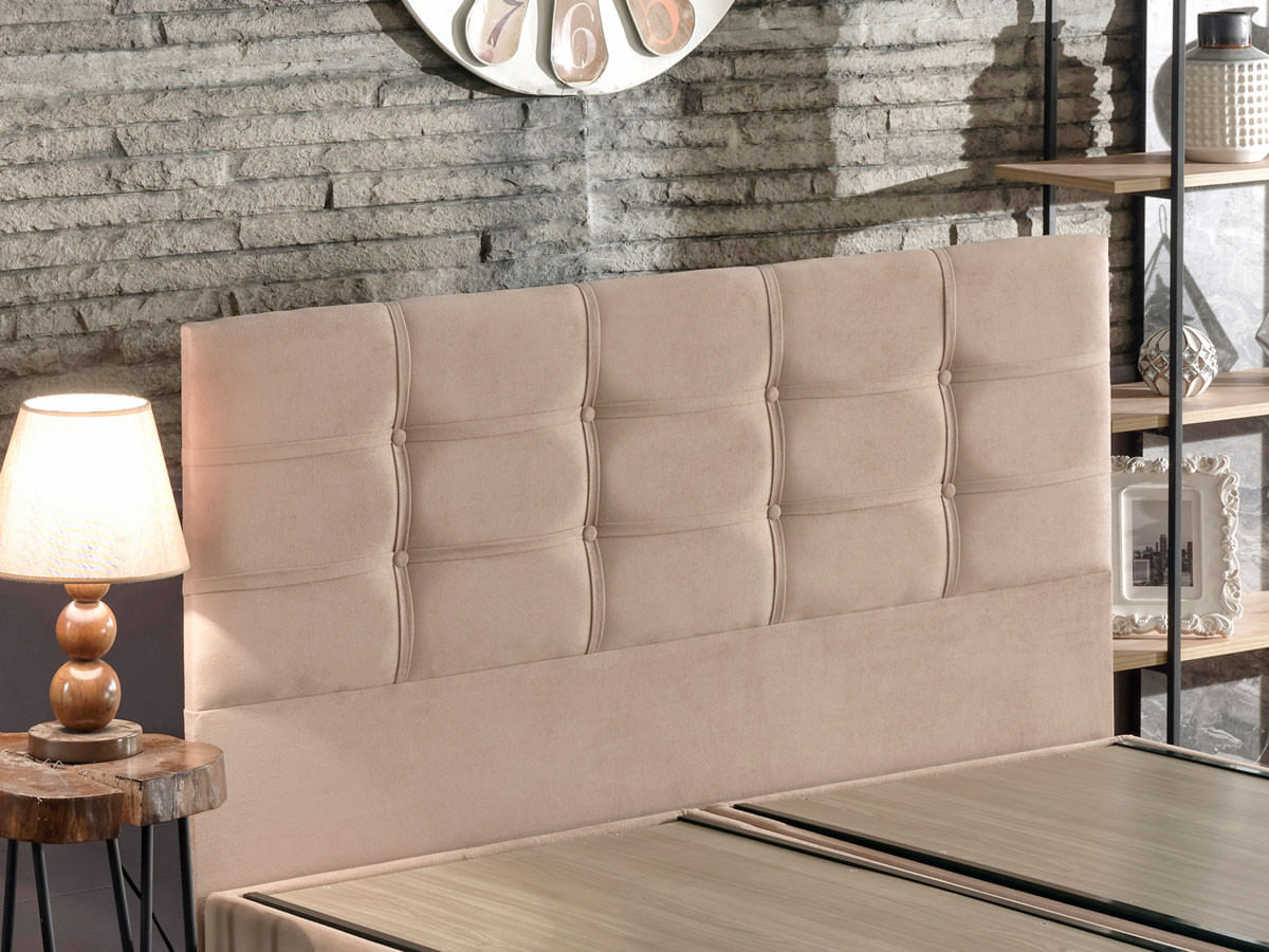 Somiera dubla cu tablie, Hanah Home, otel, stofa soho, maro deschis, 180x200 cm — imaginea 4