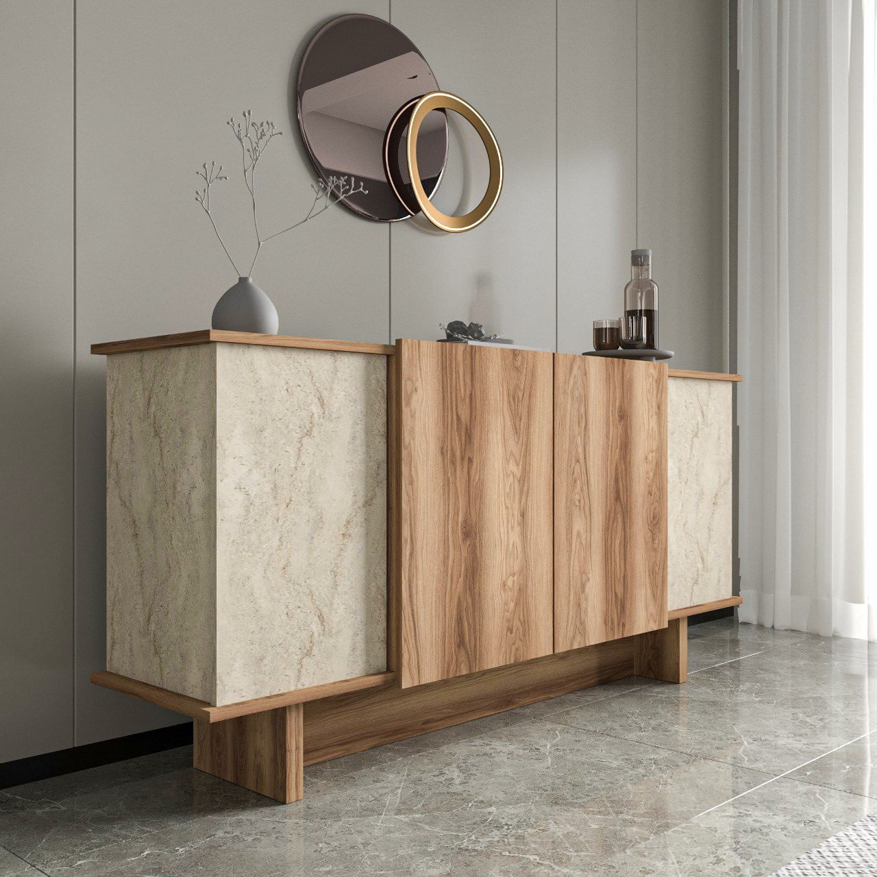Consola, Hanah Home, pal melaminat, travertin si nuc, 180x40x81 cm — imaginea 4
