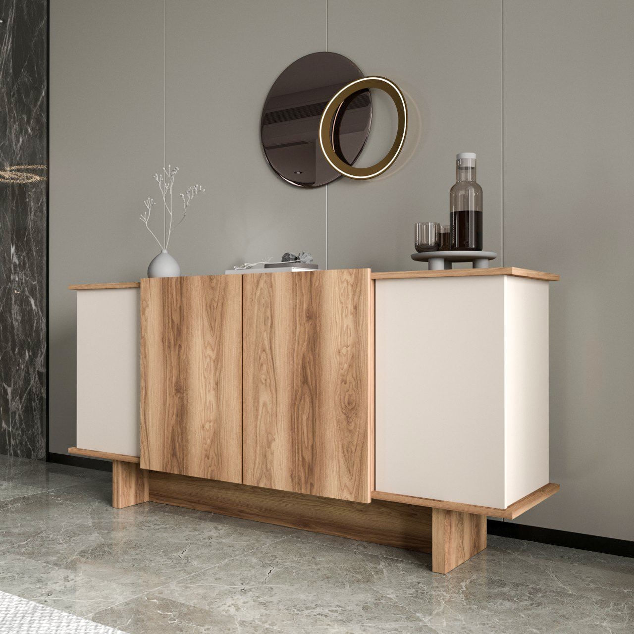 Consola, Hanah Home, pal melaminat, nisip si nuc, 180x40x81 cm — imaginea 5