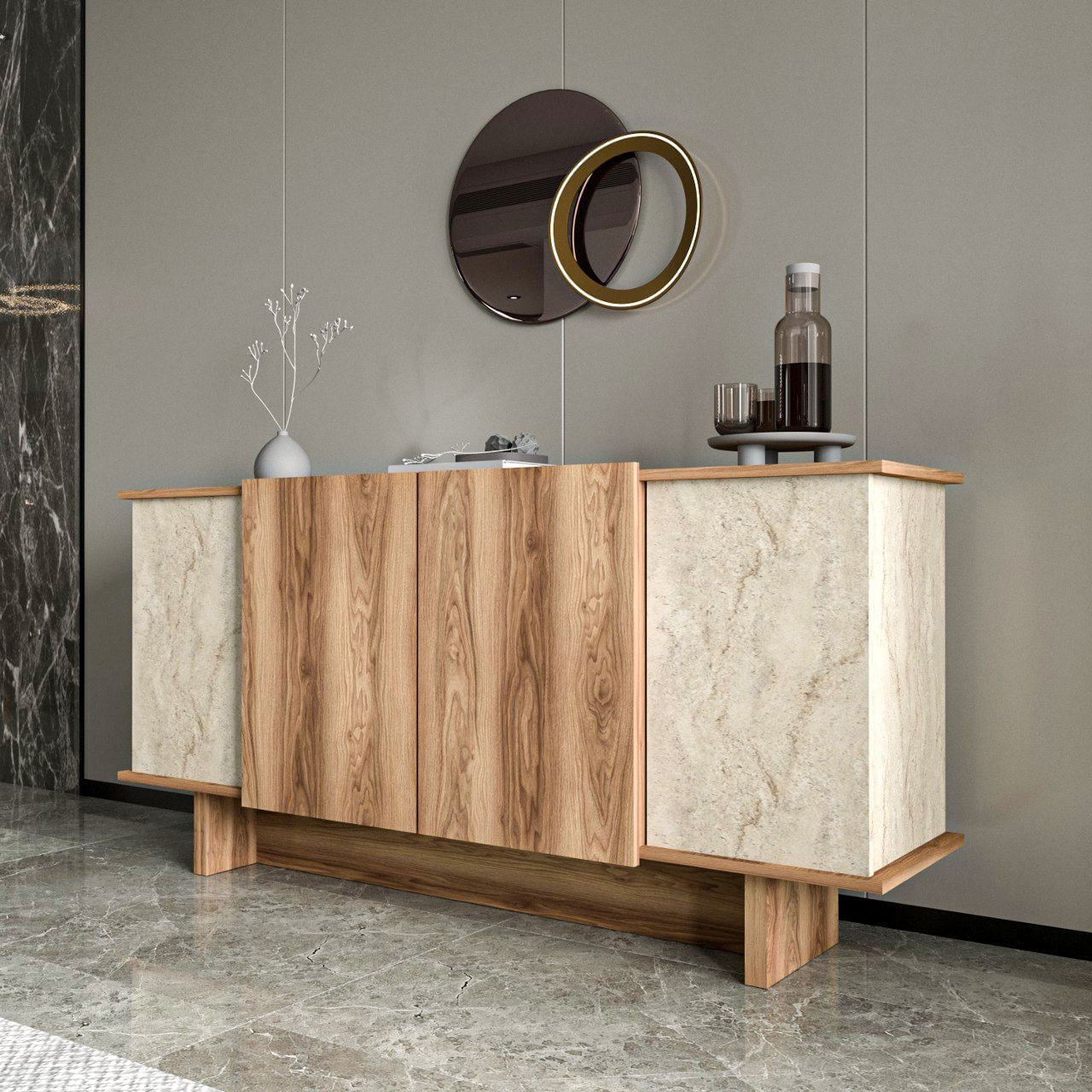 Consola, Hanah Home, pal melaminat, travertin si nuc, 180x40x81 cm — imaginea 5