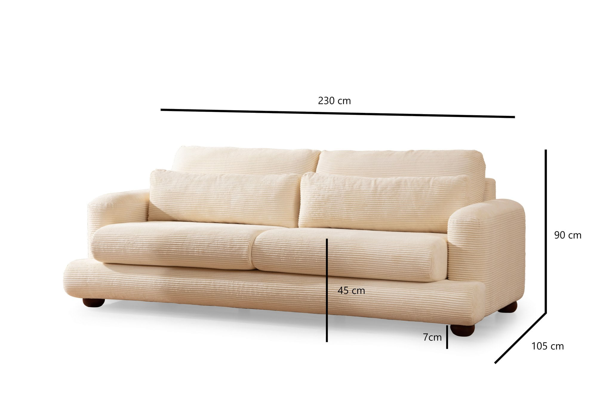 Canapea 3 locuri, Hanah Home, lemn fag si pal, bej, 230x105x90 cm — imaginea 3