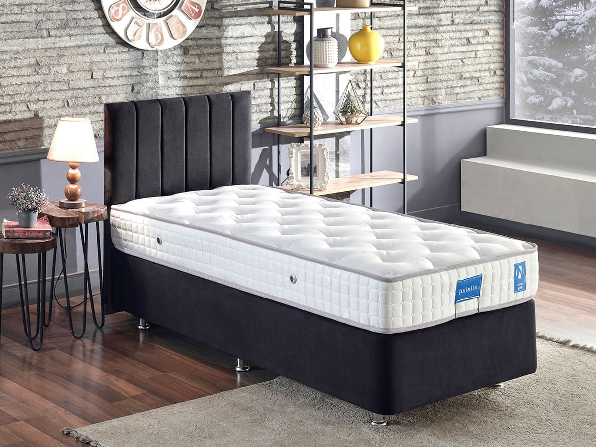 Somiera cu tablie, Hanah Home, otel, stofa soho, negru, 120x200 cm — imaginea 5