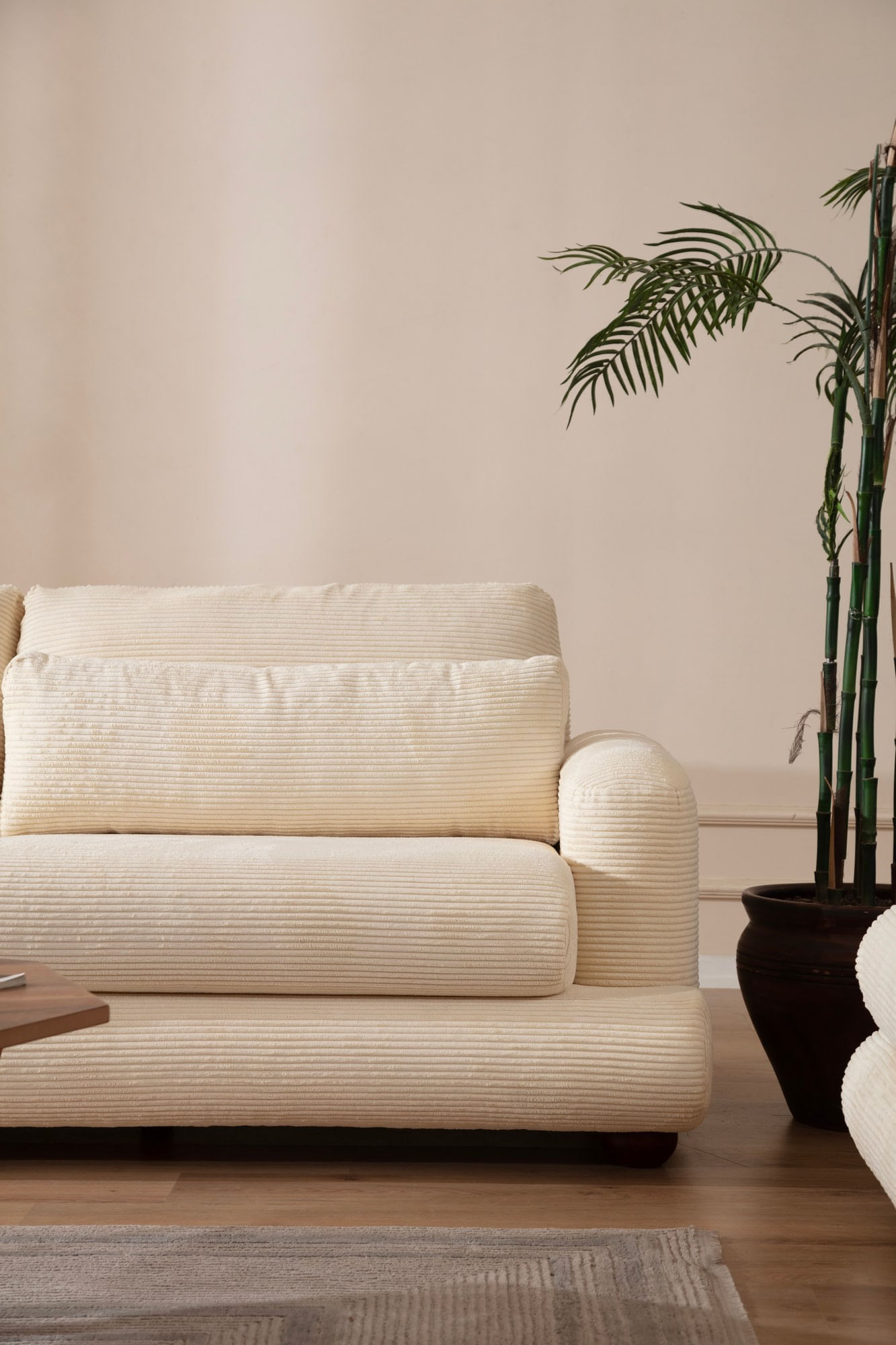 Canapea 3 locuri, Hanah Home, lemn fag si pal, bej, 230x105x90 cm — imaginea 5