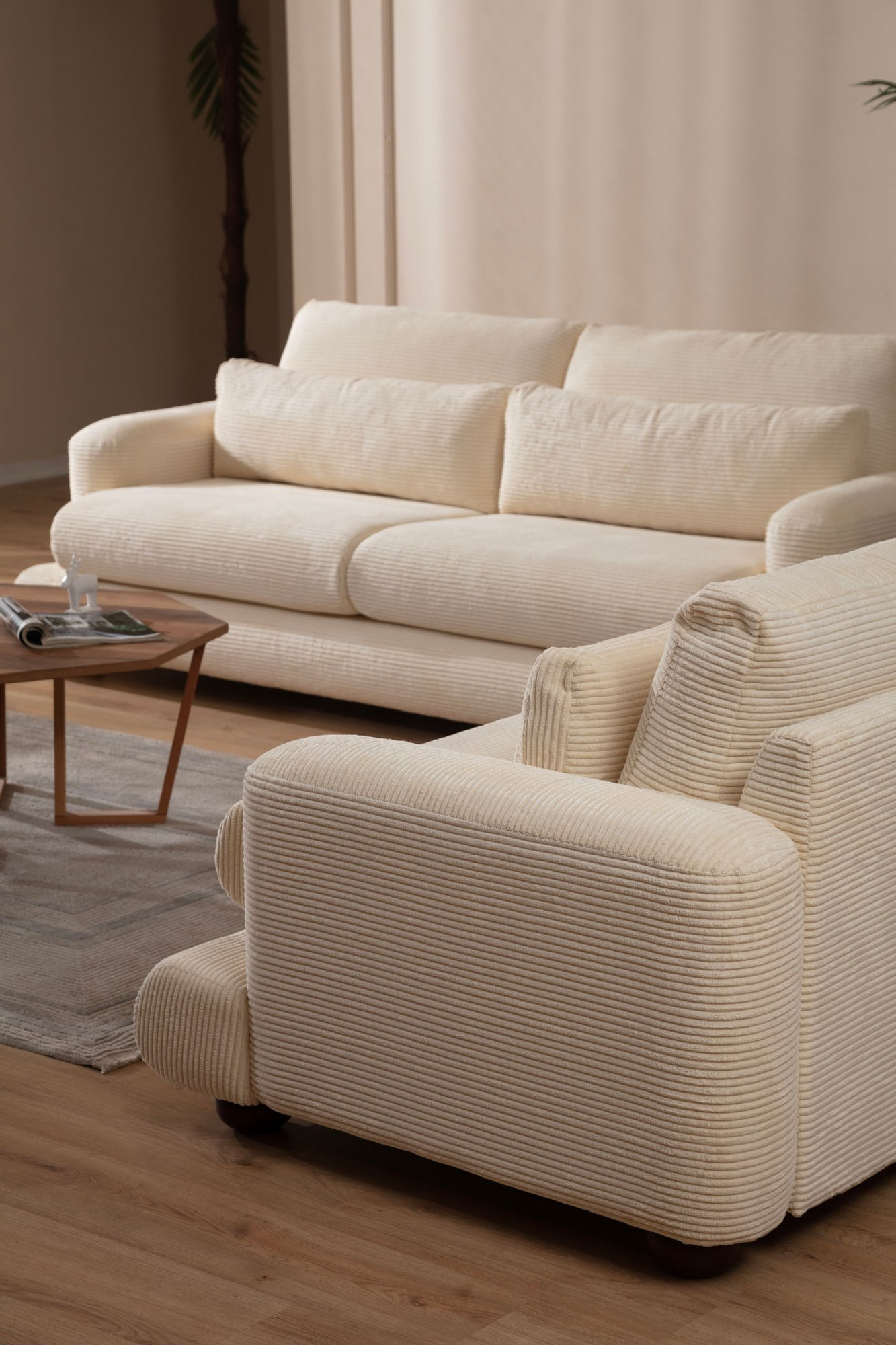 Canapea 3 locuri, Hanah Home, lemn fag si pal, bej, 230x105x90 cm — imaginea 6