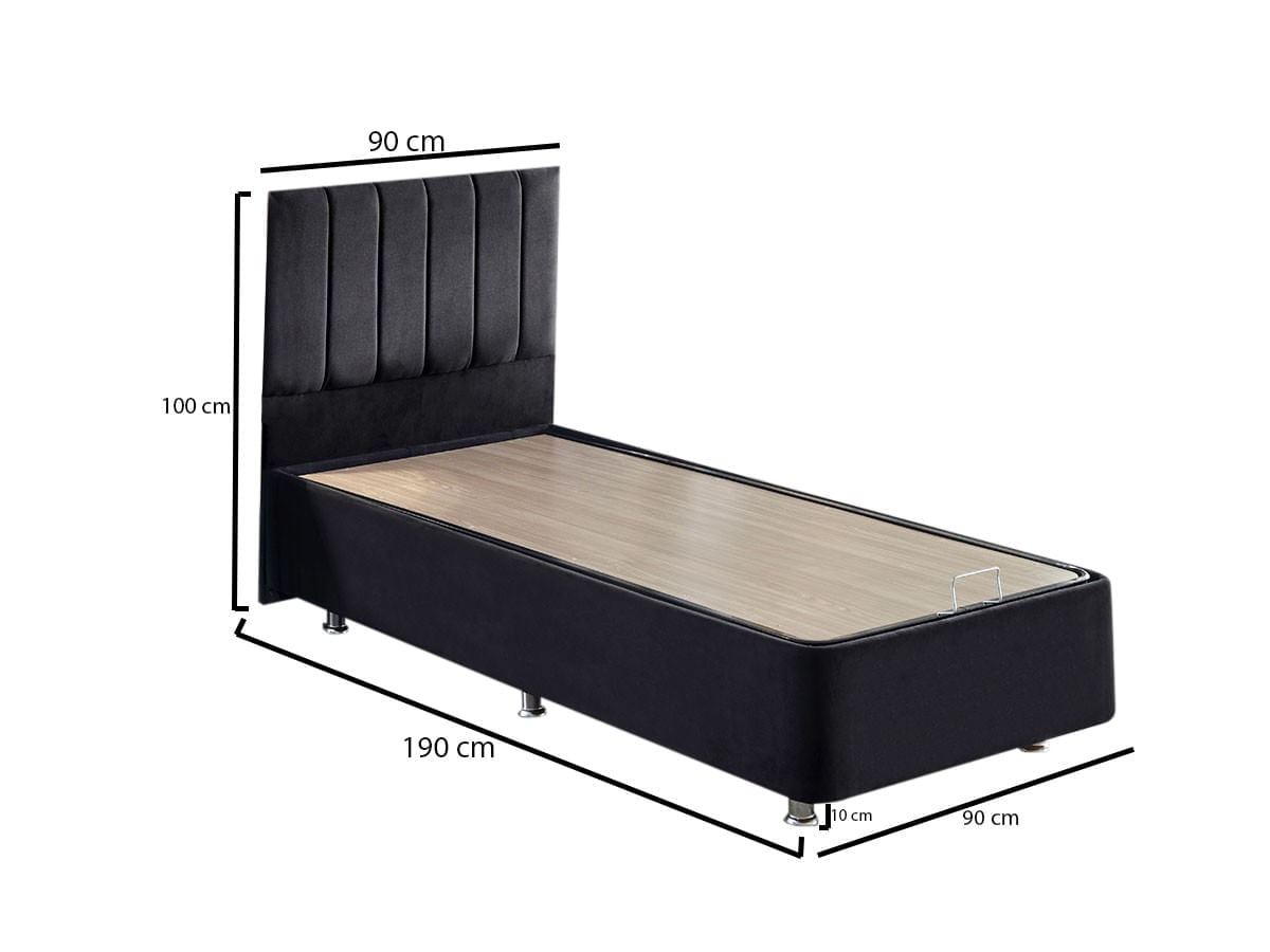 Somiera cu tablie, Hanah Home, otel si mdf, negru, 90x190 cm — imaginea 3