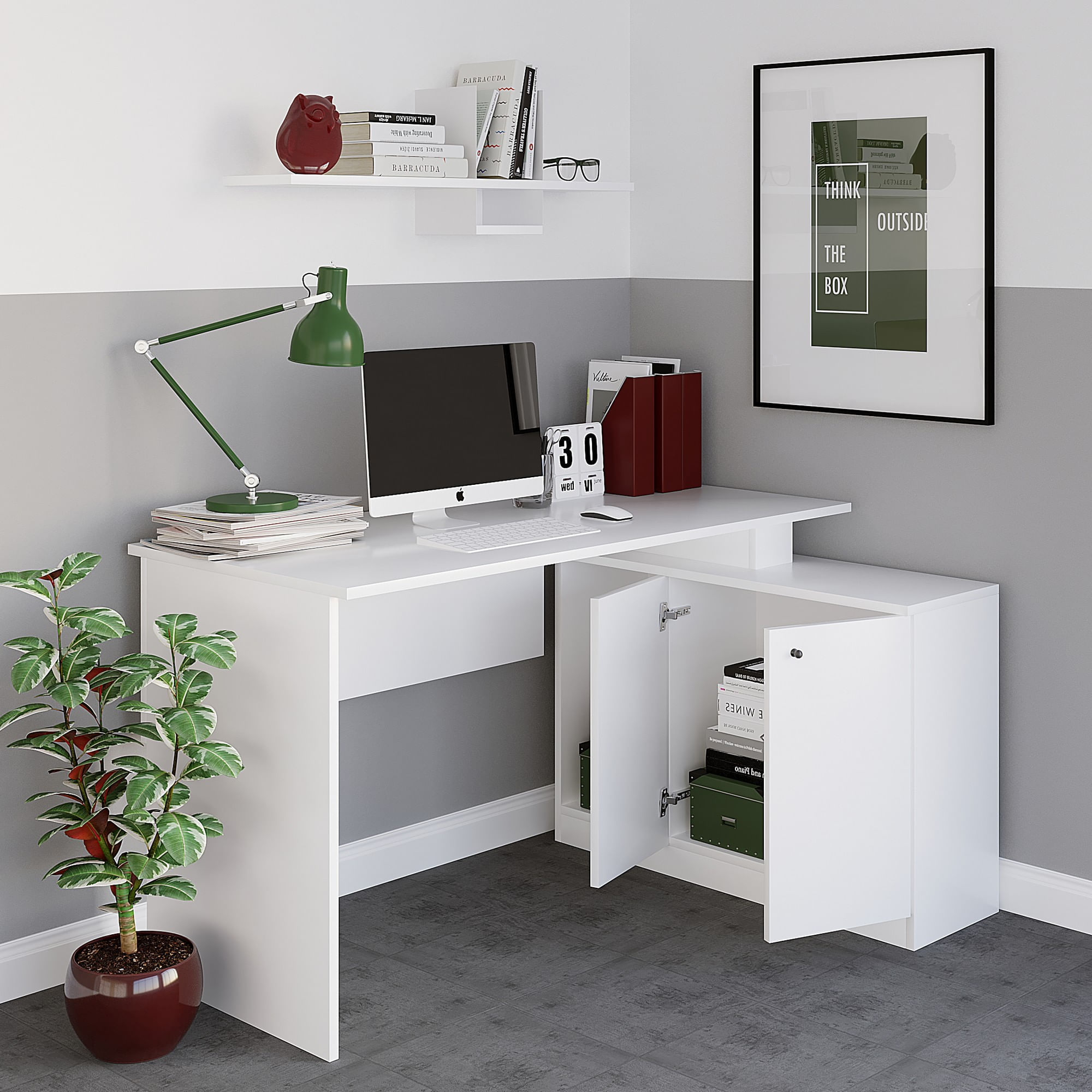 Birou, Hanah Home, pal melaminat, alb, 130x60x74 cm — imaginea 4