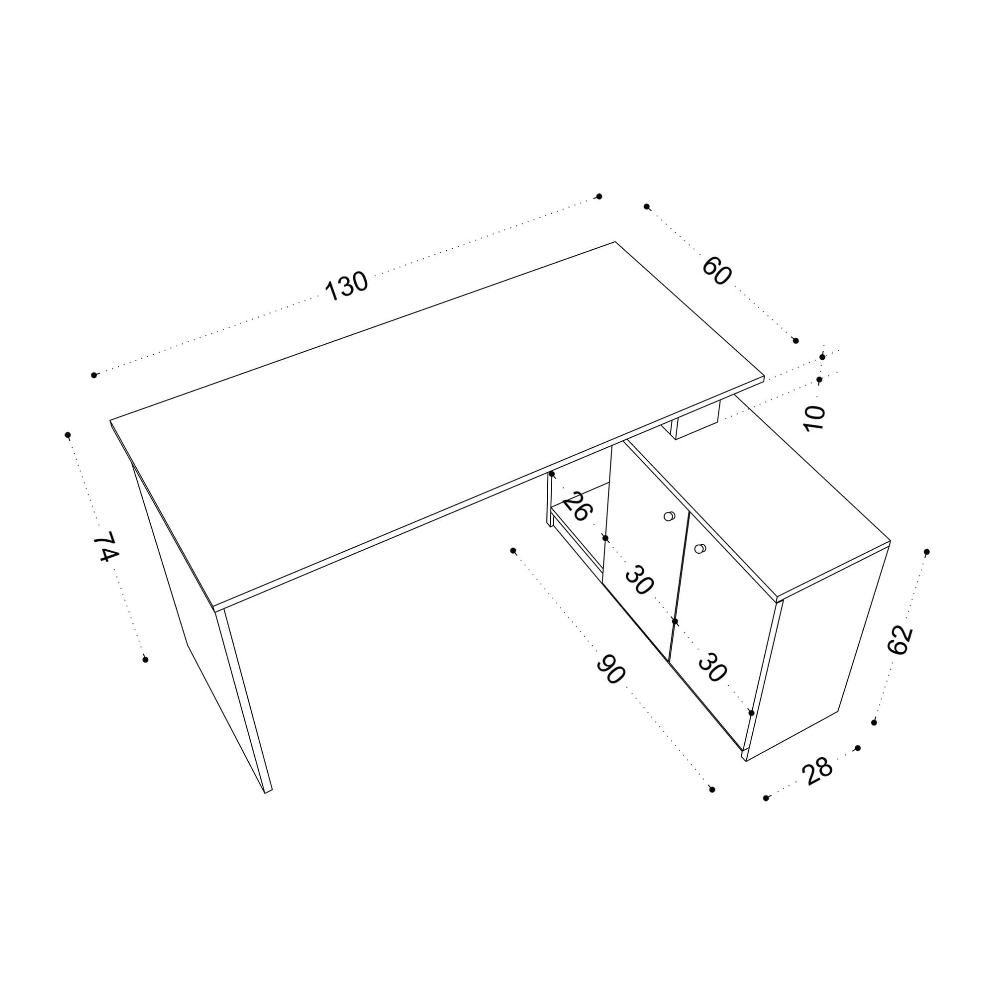 Birou, Hanah Home, pal melaminat, alb, 130x60x74 cm — imaginea 7