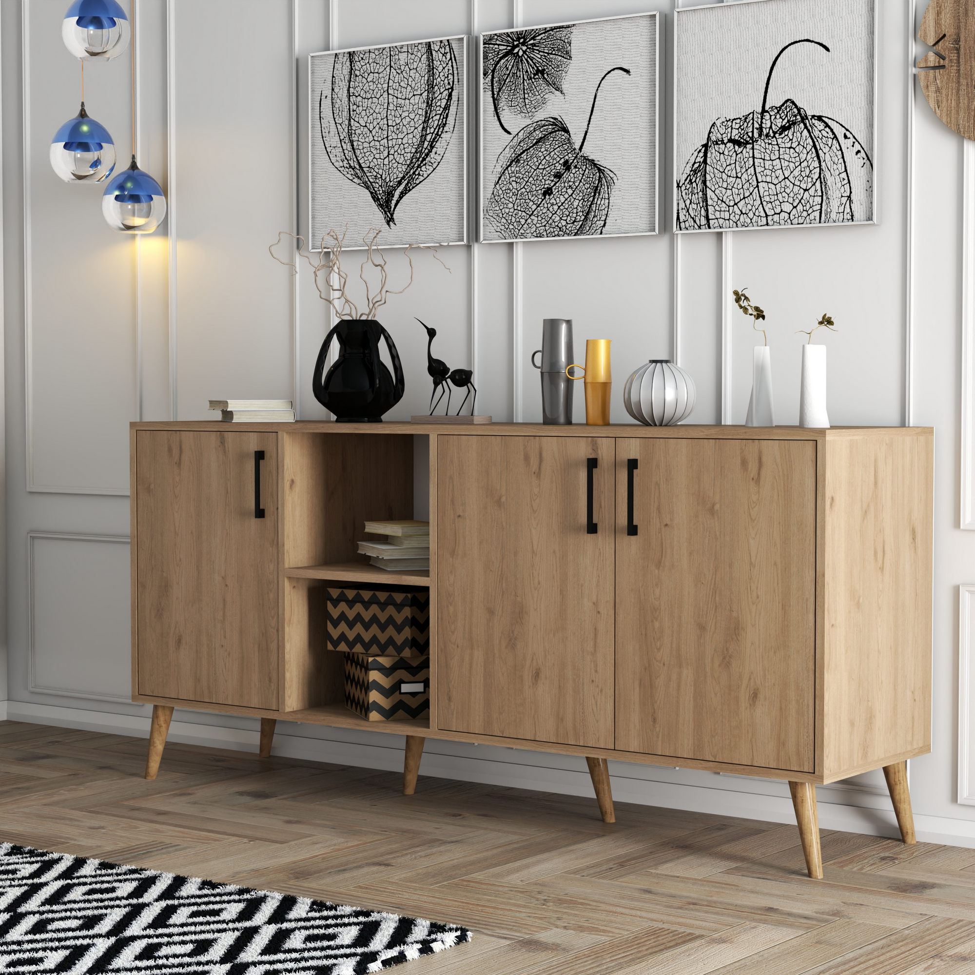 Consola, Hanah Home, pal melaminat, stejar, 180x45x80 cm, 389MZA2205 — imaginea 2