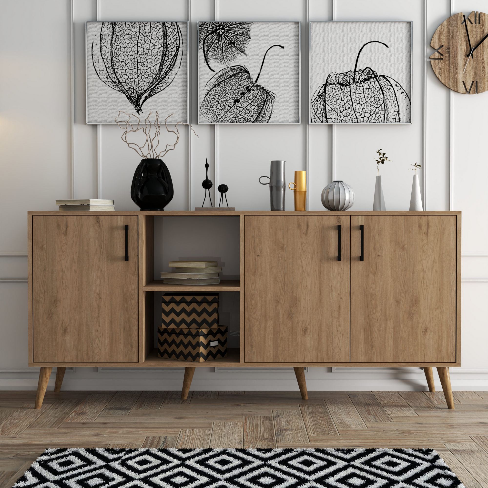 Consola, Hanah Home, pal melaminat, stejar, 180x45x80 cm, 389MZA2205 — imaginea 3