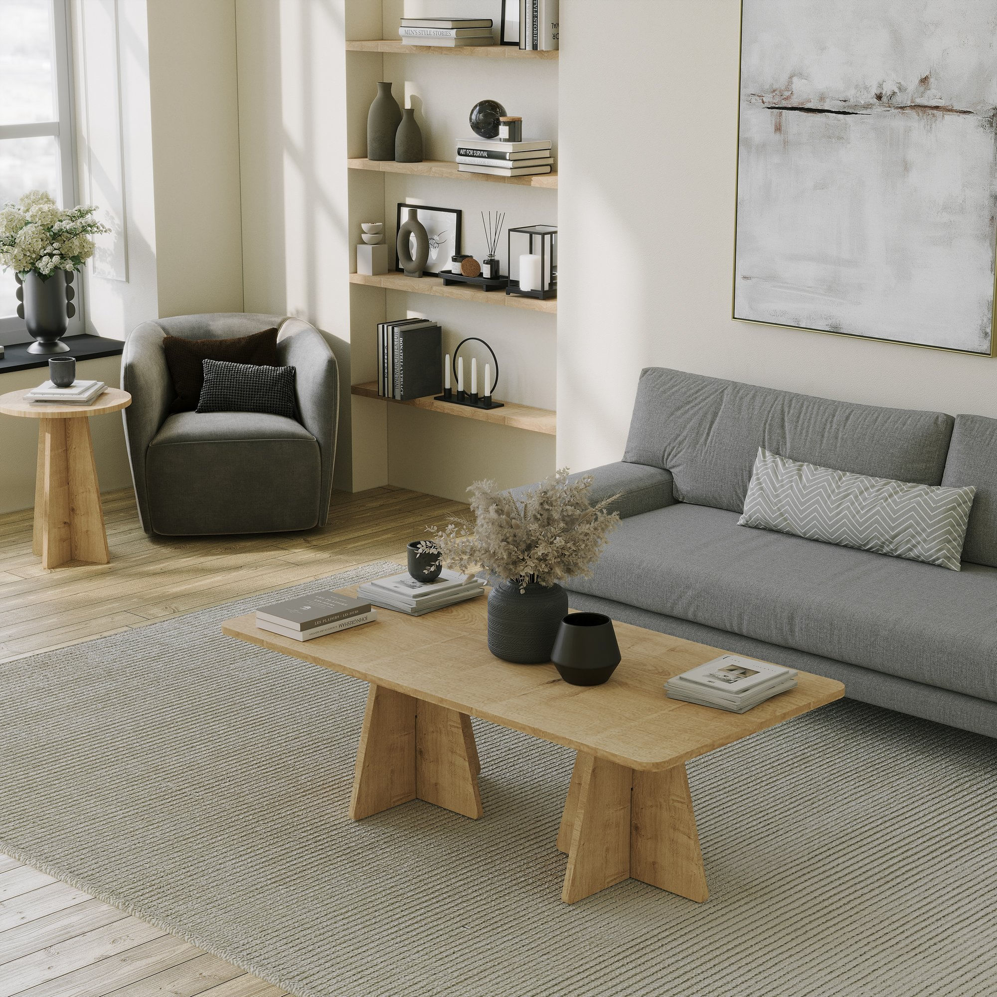 Masuta de cafea, Hanah Home, pal melaminat, stejar safir, 120x60x40 cm — imaginea 2