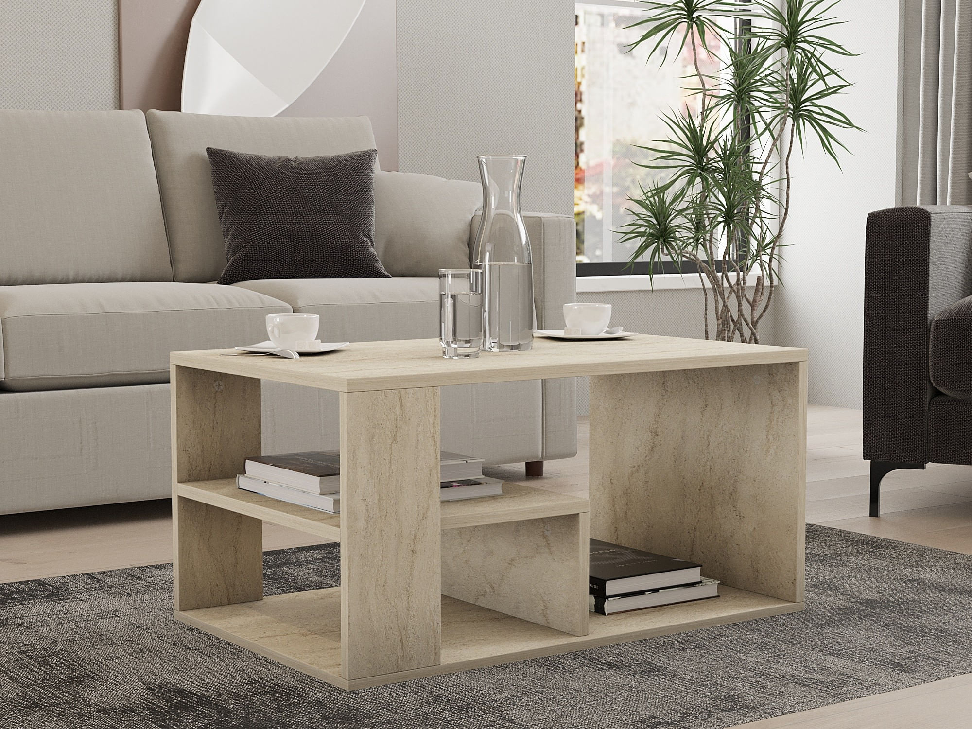 Masuta de cafea, Hanah Home, pal melaminat, travertin, 80x40x50 cm — imaginea 2