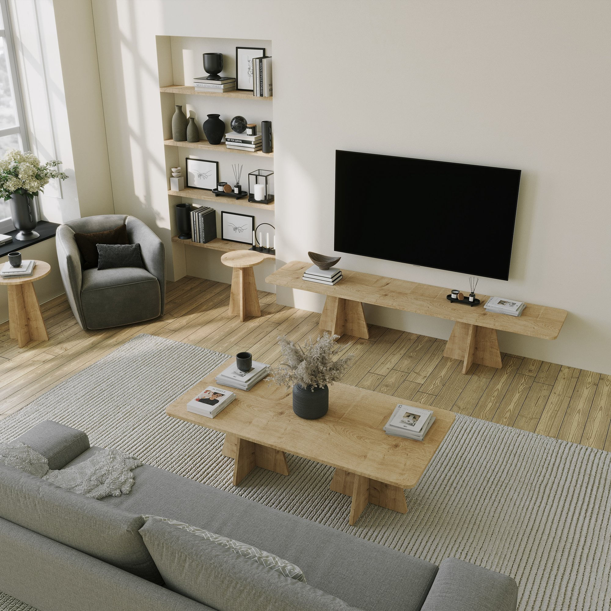 Masuta de cafea, Hanah Home, pal melaminat, stejar safir, 120x60x40 cm — imaginea 3