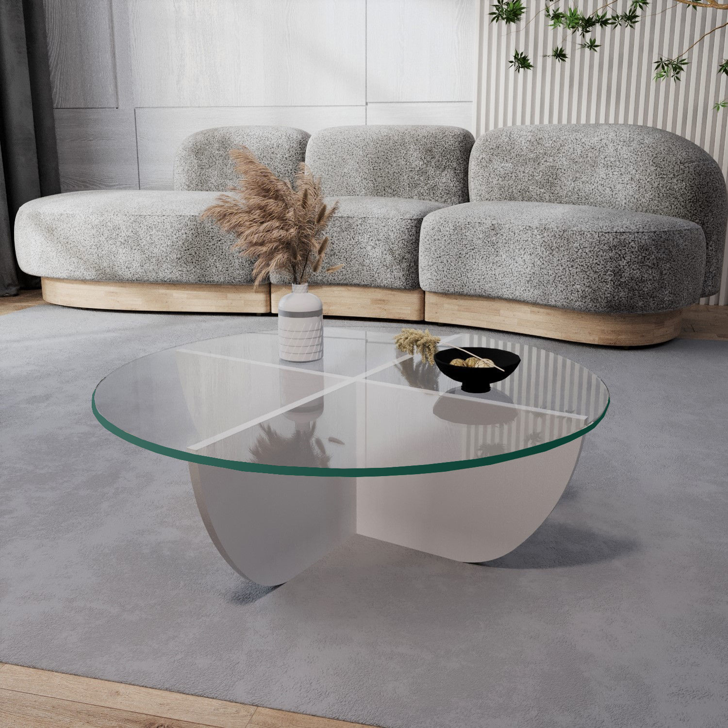 Masuta de cafea, Hanah Home, sticla calita si pal melaminat, alb, 90x90x30 cm — imaginea 2