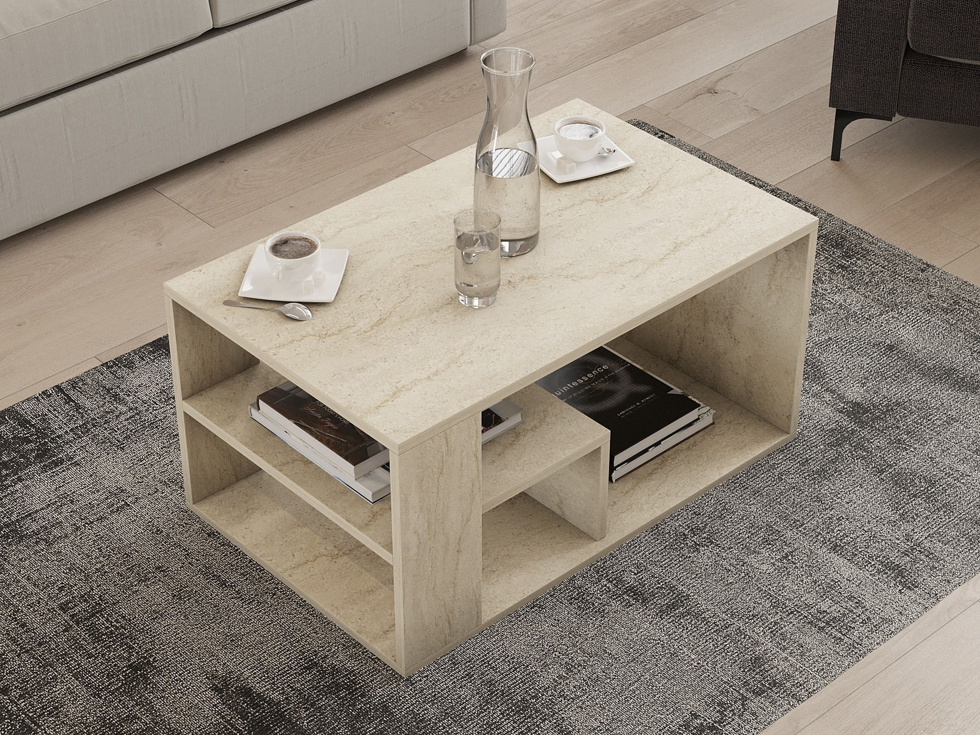 Masuta de cafea, Hanah Home, pal melaminat, travertin, 80x40x50 cm — imaginea 3