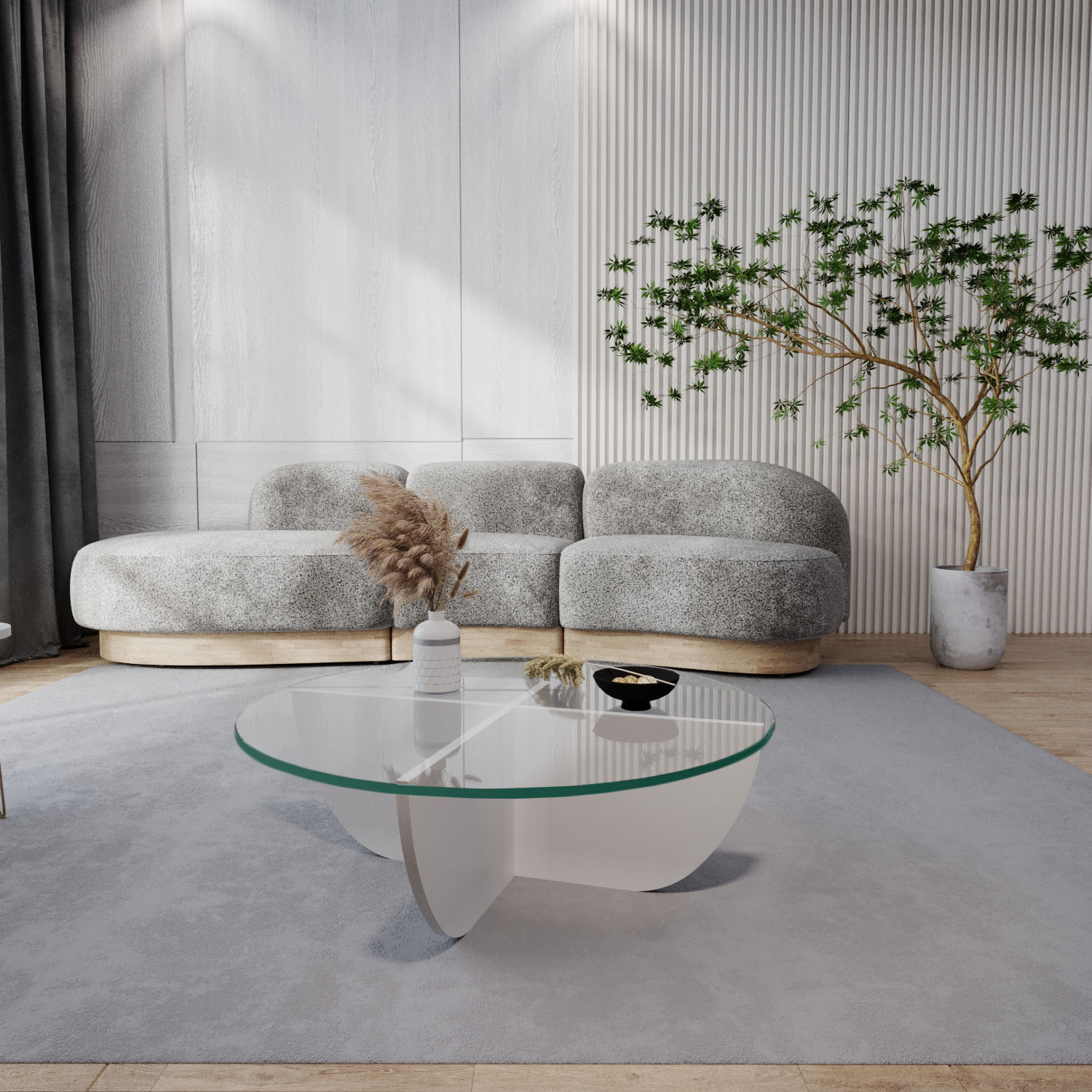 Masuta de cafea, Hanah Home, sticla calita si pal melaminat, alb, 90x90x30 cm — imaginea 3