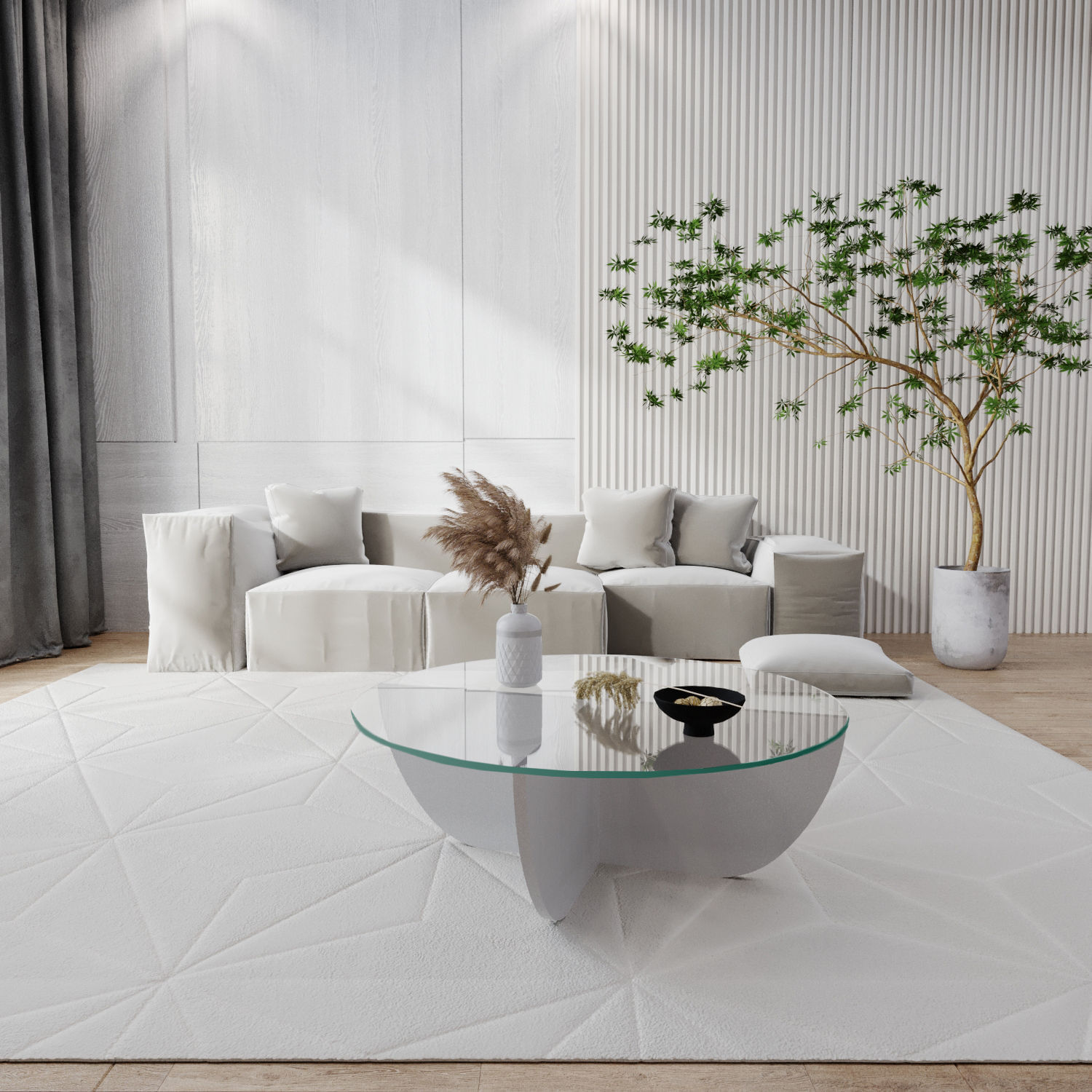 Masuta de cafea, Hanah Home, sticla calita si pal melaminat, alb, 90x90x30 cm — imaginea 4
