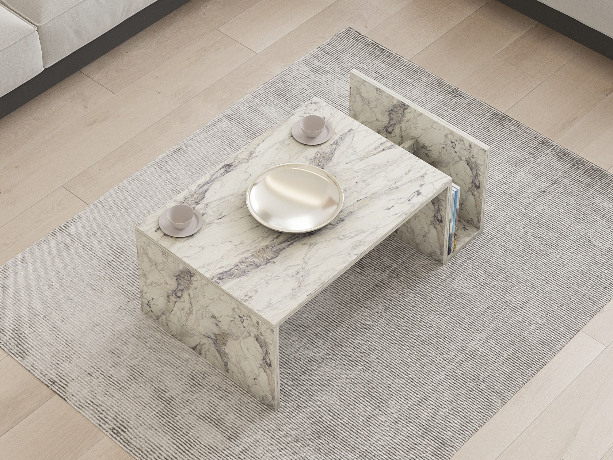 Masuta de cafea, Hanah Home, panou de particule cu melamina, marmura freesia, 86.8x50x32.4 cm — imaginea 4