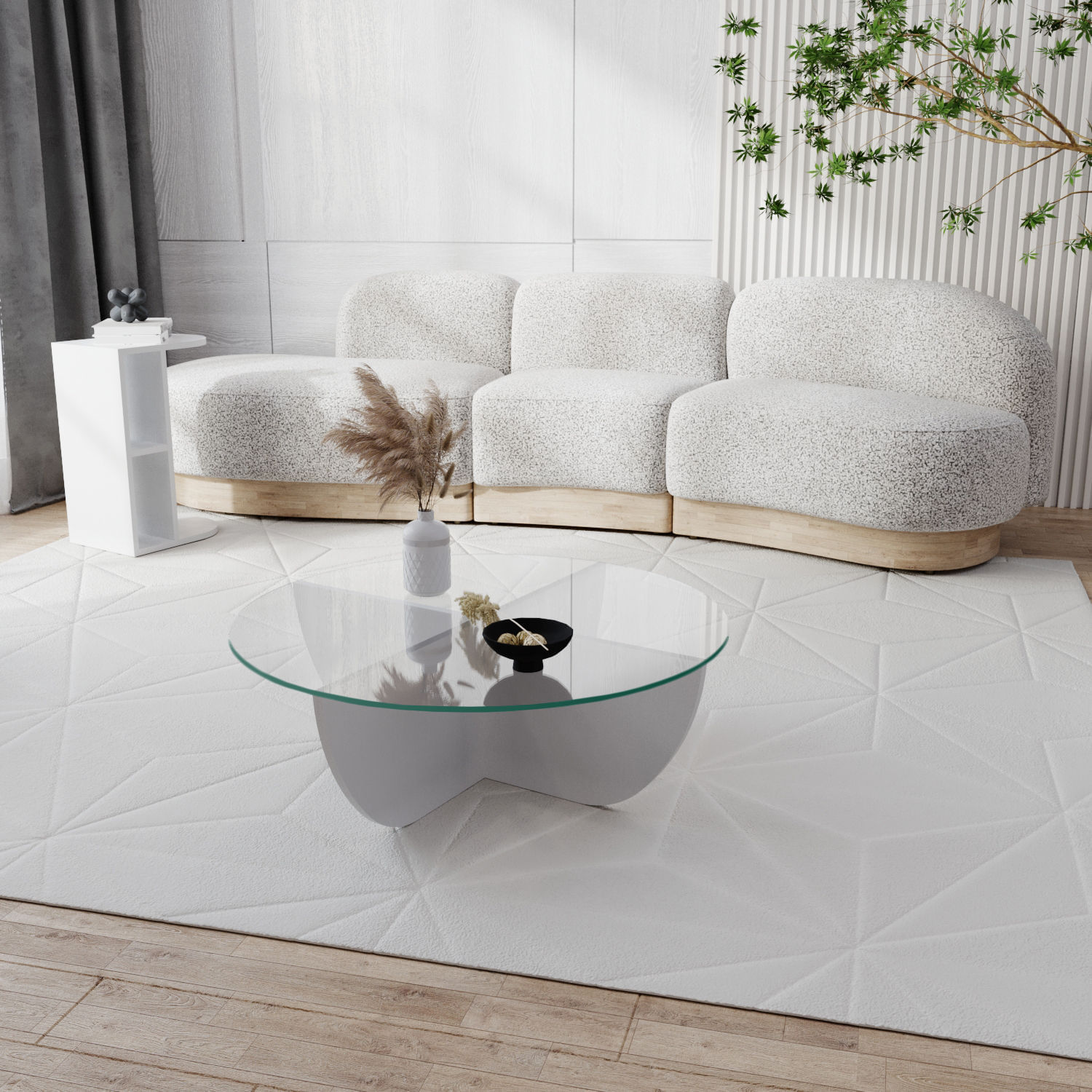 Masuta de cafea, Hanah Home, sticla calita si pal melaminat, alb, 90x90x30 cm — imaginea 5