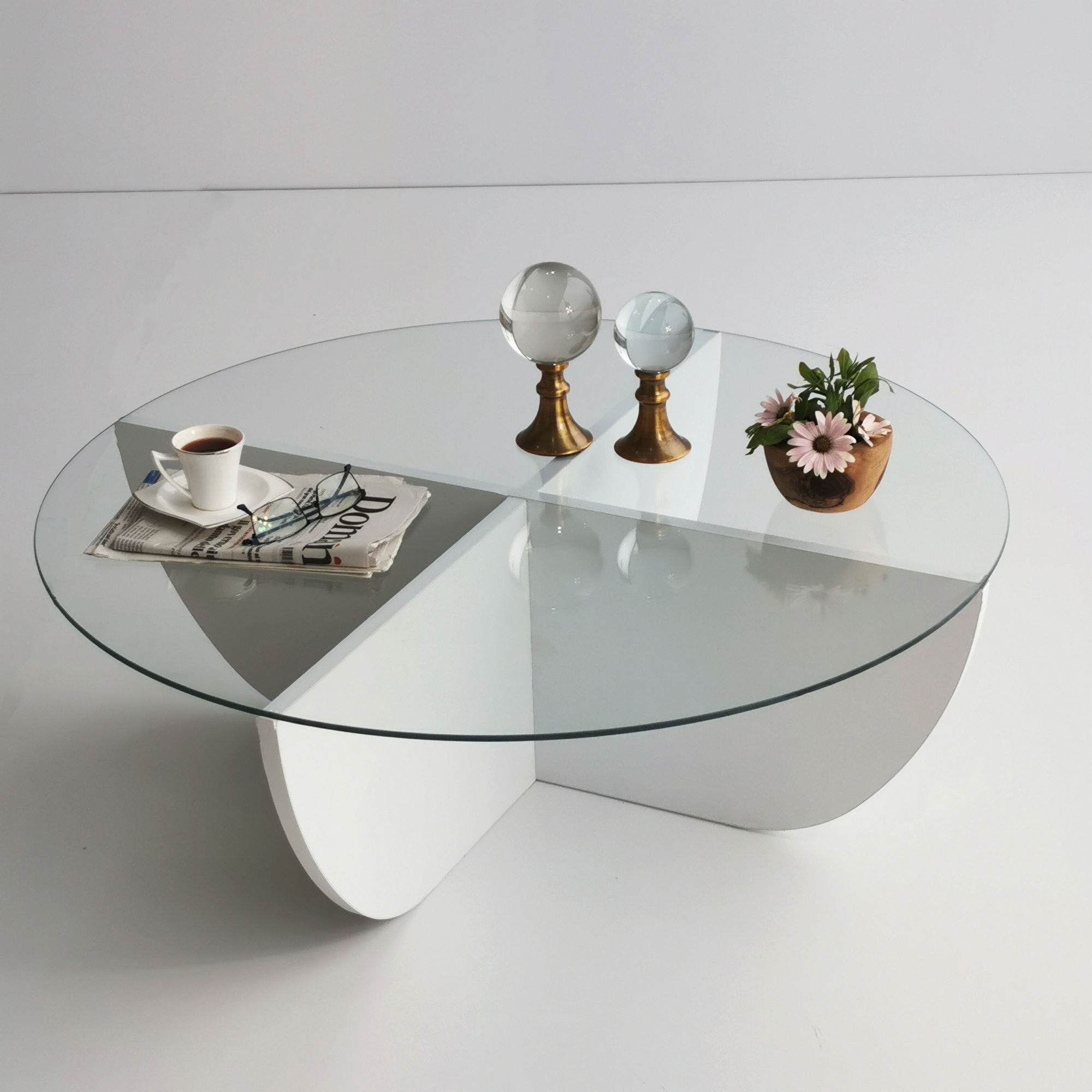 Masuta de cafea, Hanah Home, sticla calita si pal melaminat, alb, 90x90x30 cm — imaginea 8