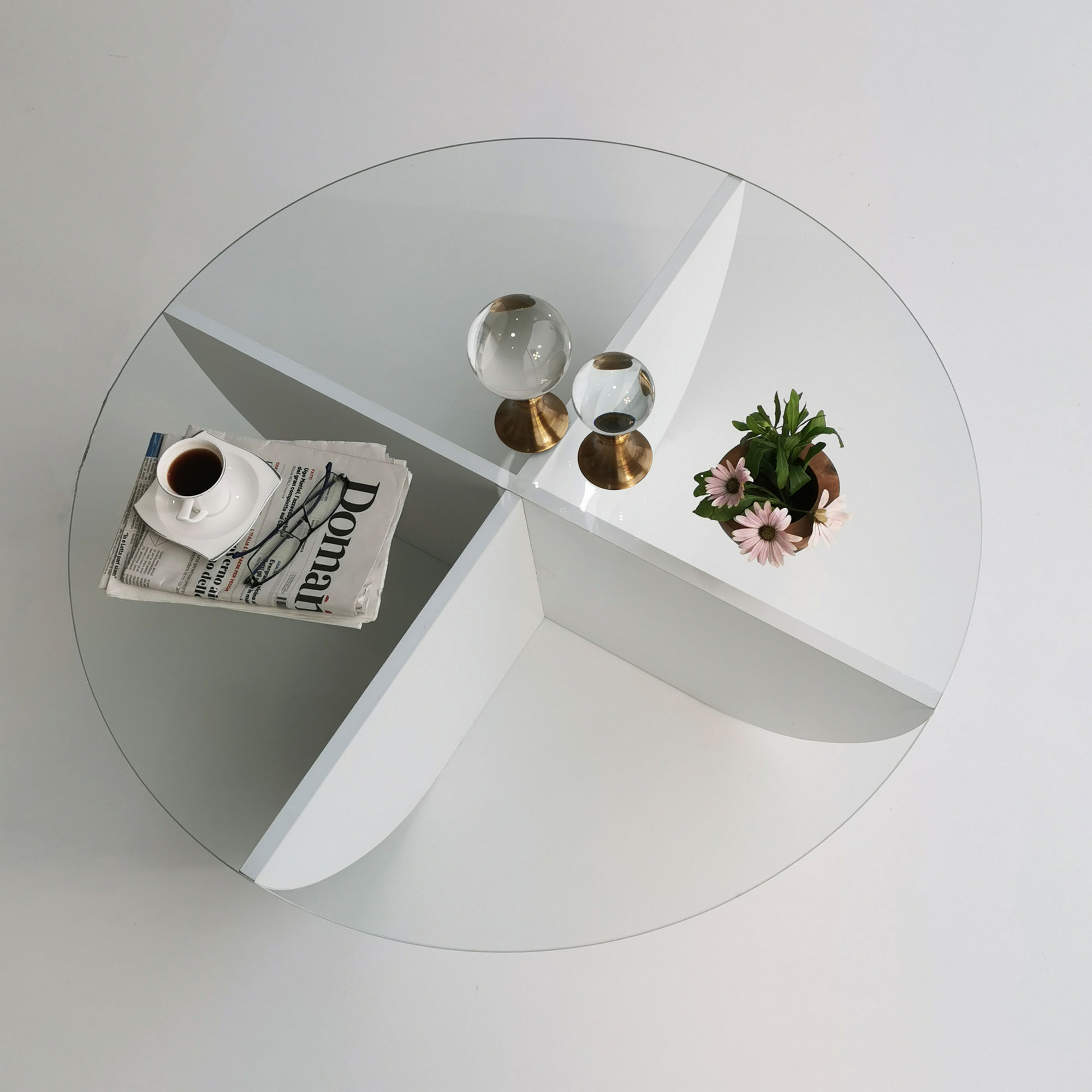 Masuta de cafea, Hanah Home, sticla calita si pal melaminat, alb, 90x90x30 cm — imaginea 9