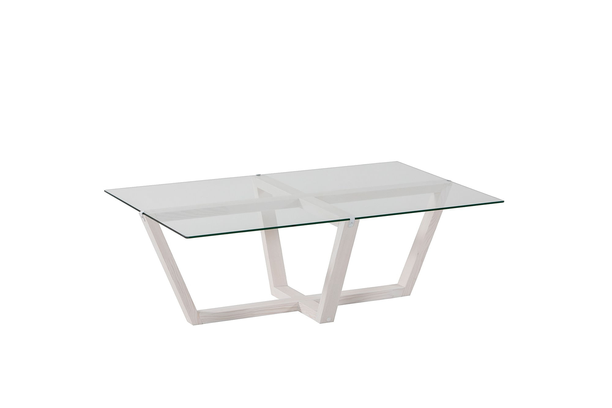 Masa de cafea, Hanah Home, sticla temperata si lemn masiv de pin, alb, 105x65x35 cm
