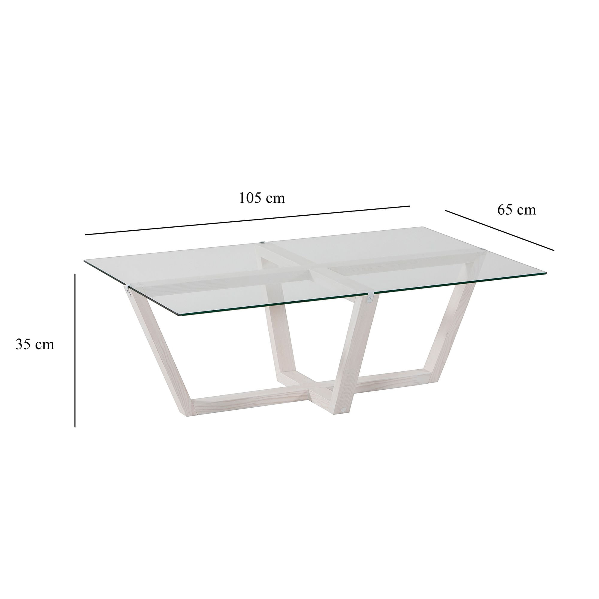Masa de cafea, Hanah Home, sticla temperata si lemn masiv de pin, alb, 105x65x35 cm — imaginea 6