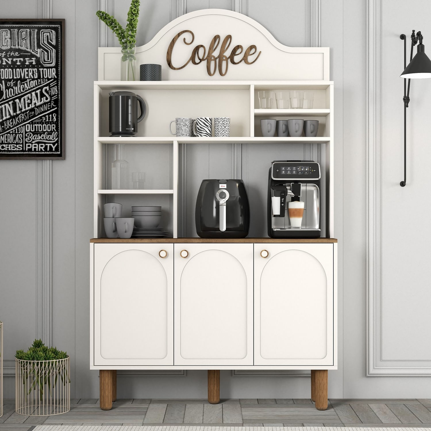 Dulap bar de cafea, Hanah Home, pal melaminat, crem, 120x35x203 cm - imagine 2