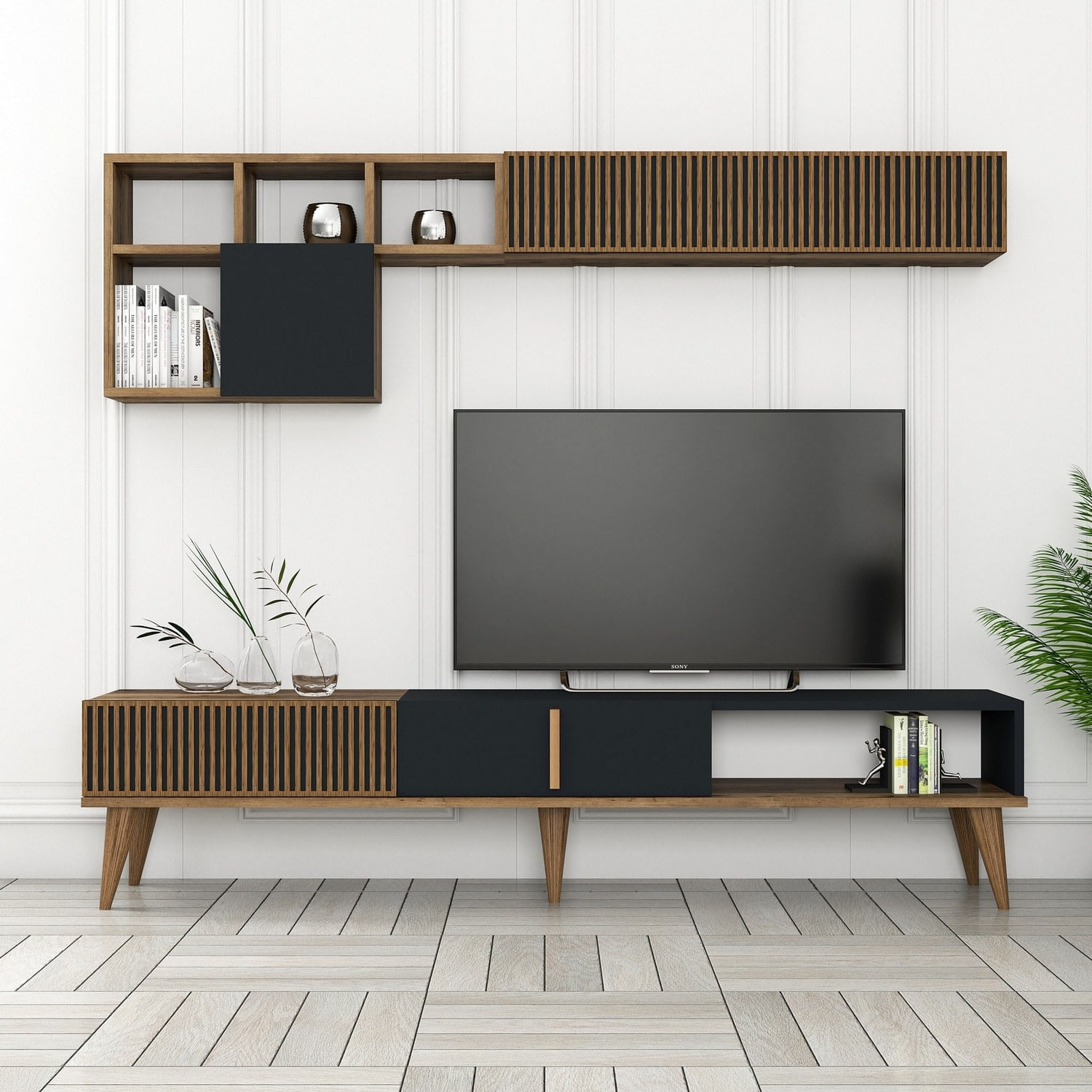 Comoda tv, Hanah Home, pal melaminat, nuc si antracit, 180x40x35 cm, 845HCT3111 — imaginea 2