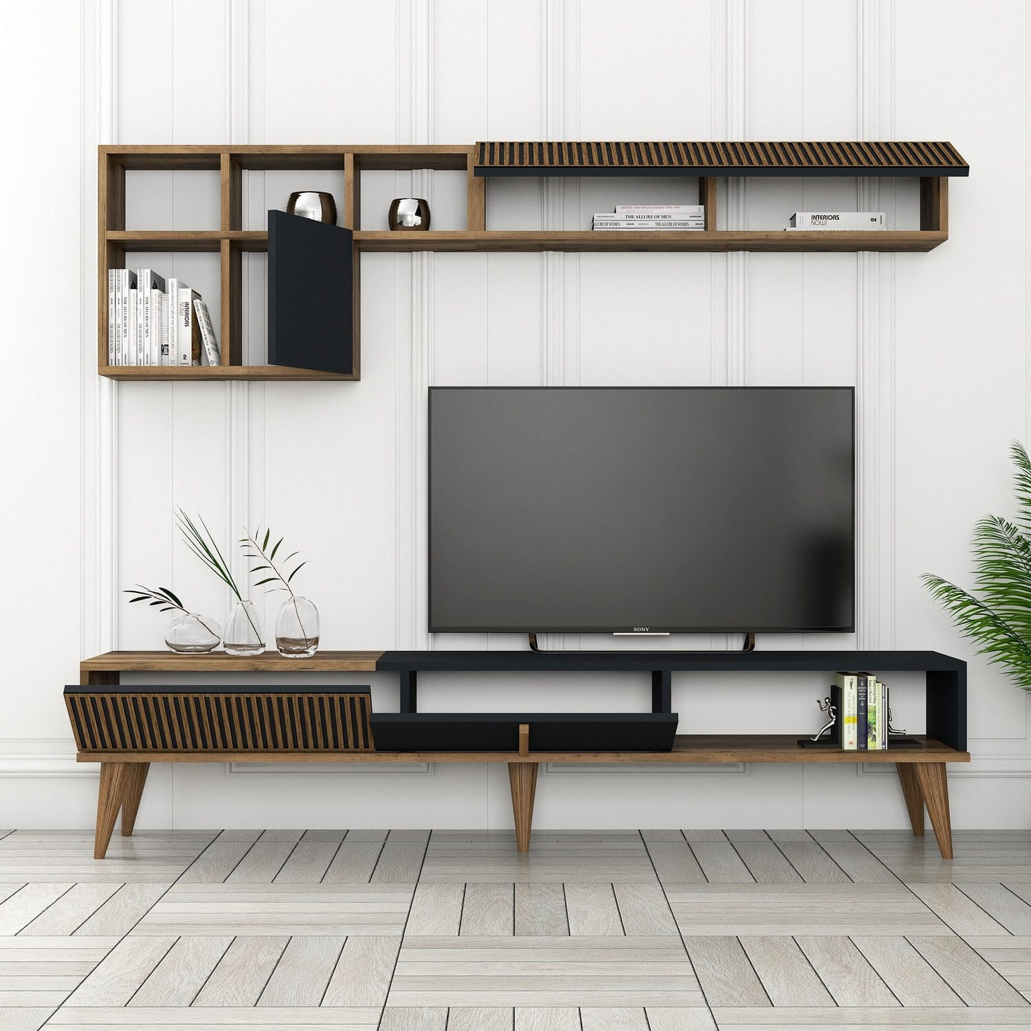 Comoda tv, Hanah Home, pal melaminat, nuc si antracit, 180x40x35 cm, 845HCT3111 — imaginea 3