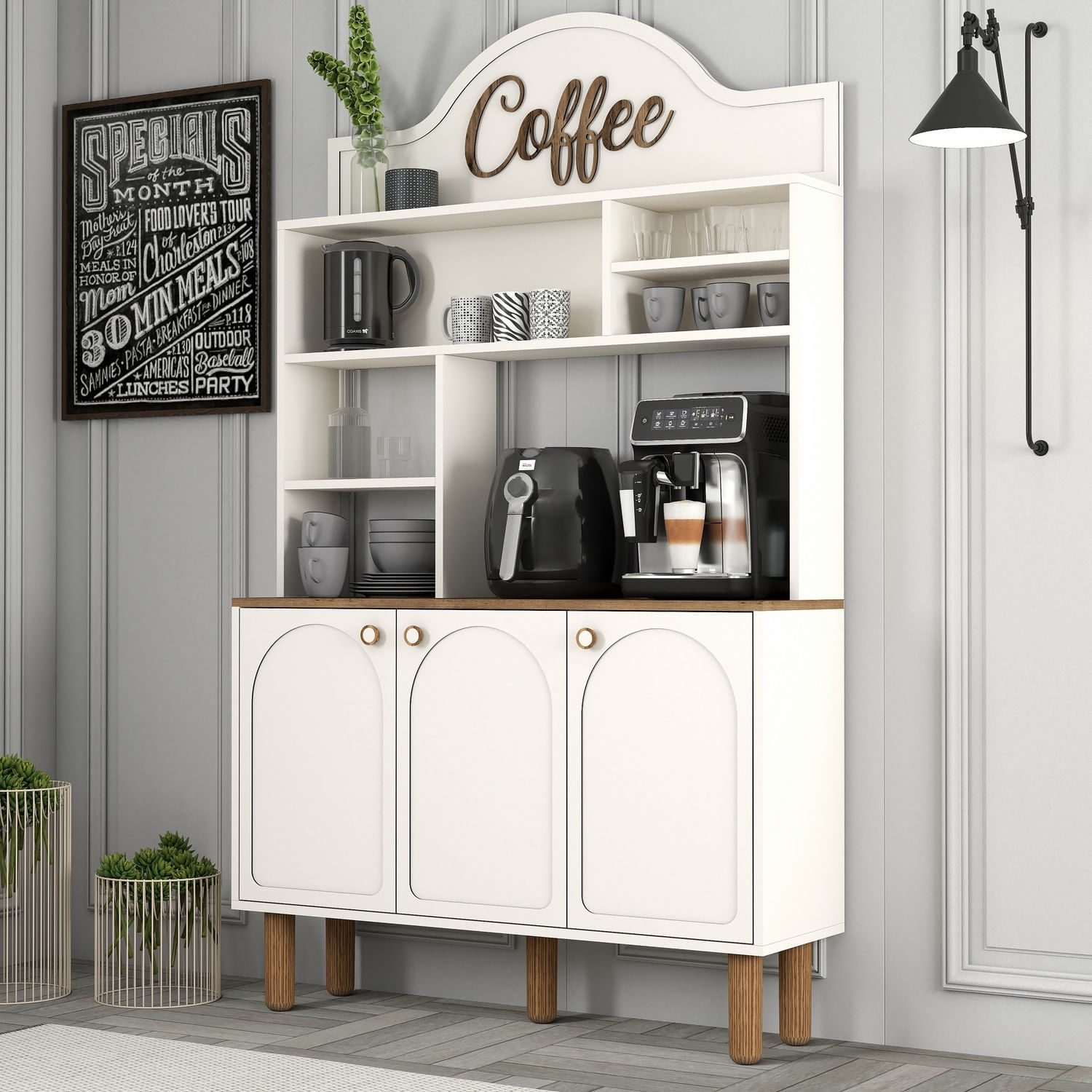 Dulap bar de cafea, Hanah Home, pal melaminat, crem, 120x35x203 cm - imagine 4