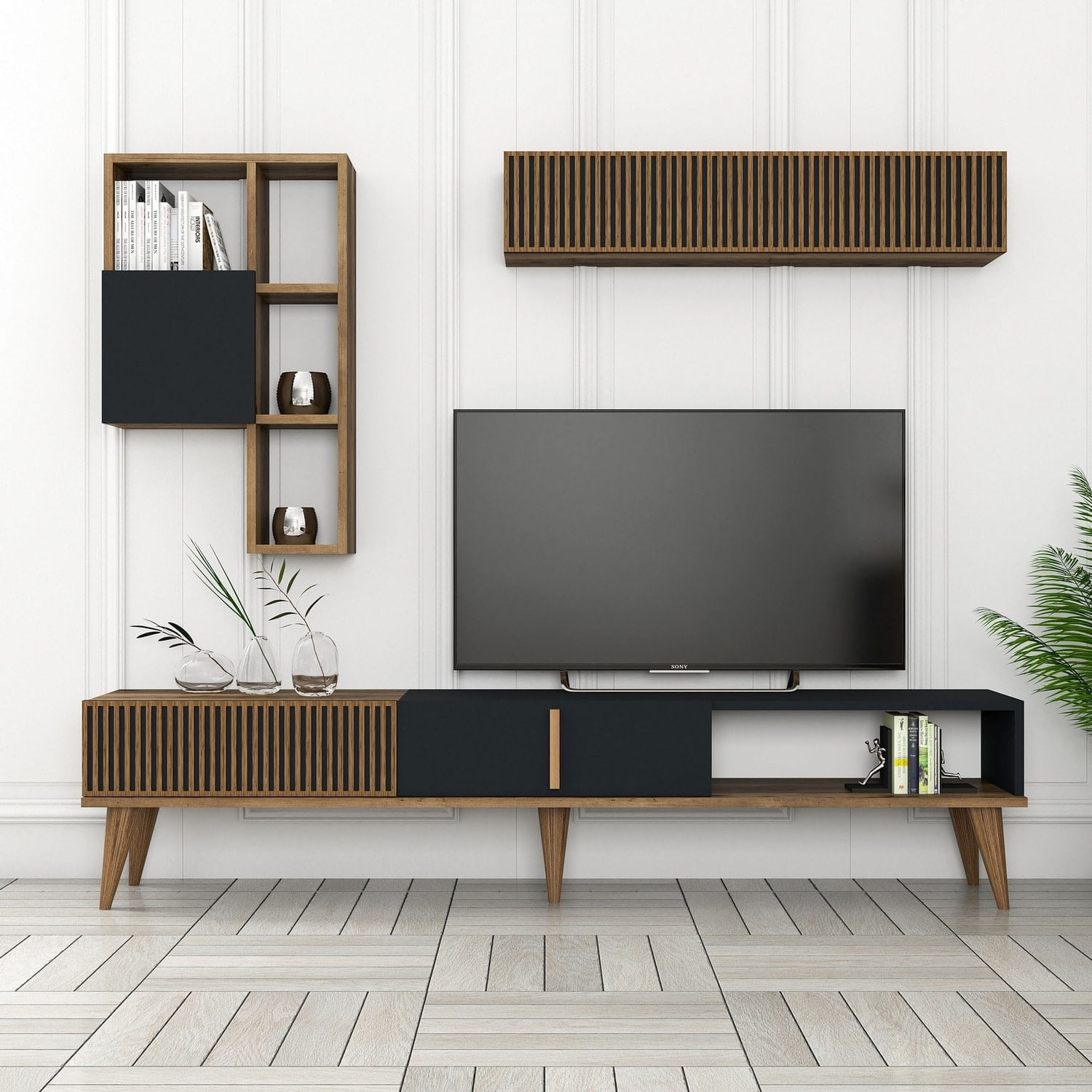 Comoda tv, Hanah Home, pal melaminat, nuc si antracit, 180x40x35 cm, 845HCT3111 — imaginea 4