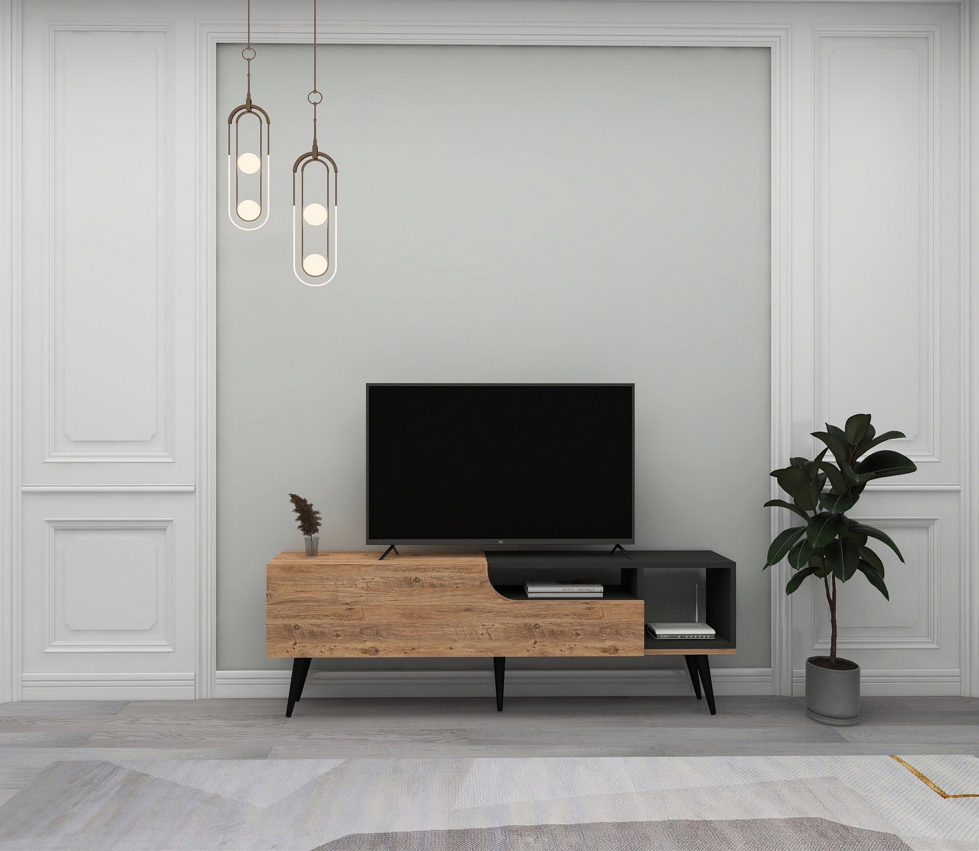 Comoda tv, Hanah Home, pal melaminat, pin atlantic si antracit, 150x29.6x49.6 cm — imaginea 5