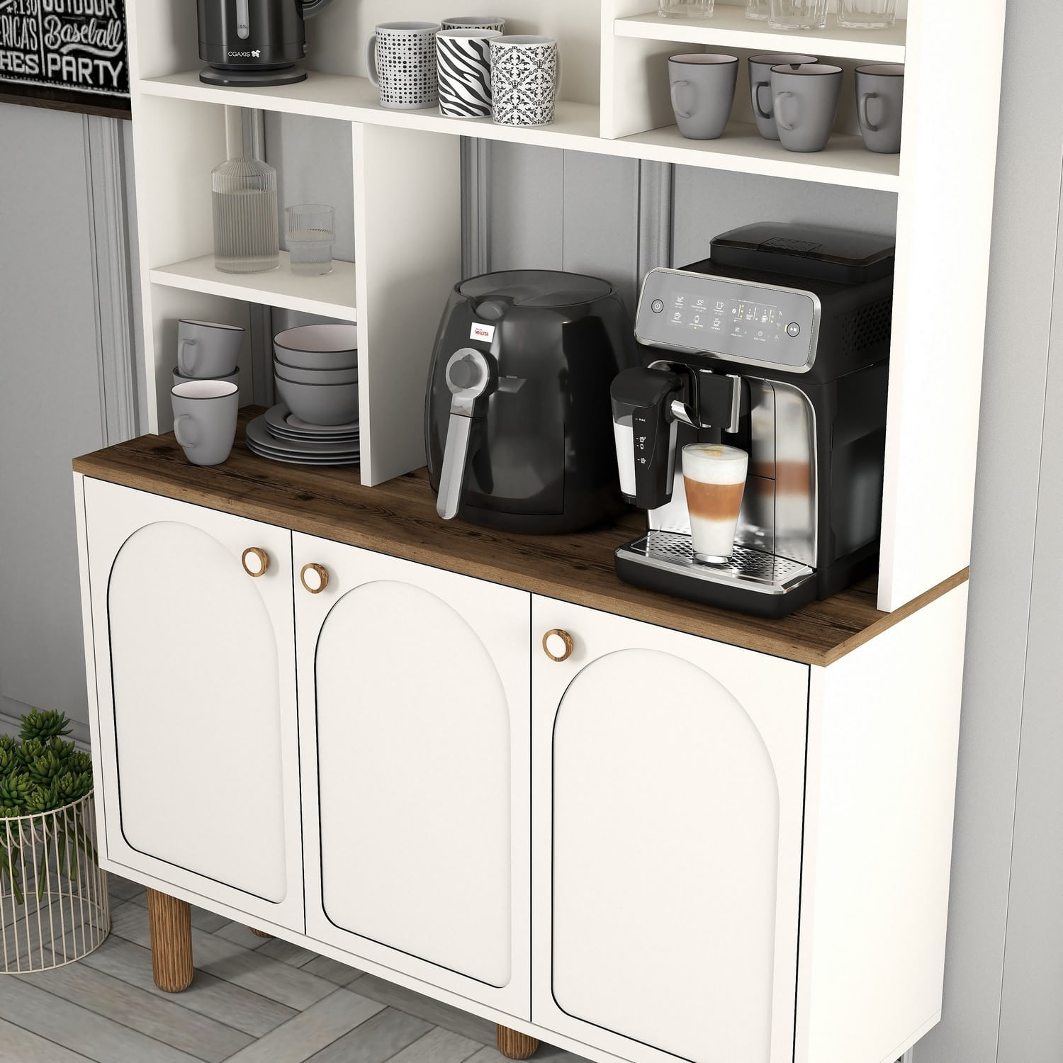 Dulap bar de cafea, Hanah Home, pal melaminat, crem, 120x35x203 cm - imagine 5