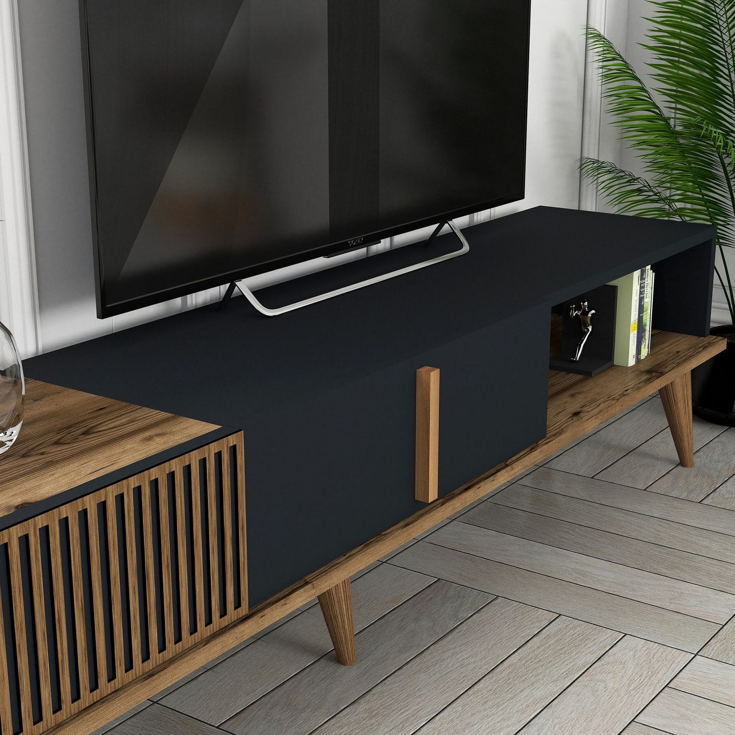 Comoda tv, Hanah Home, pal melaminat, nuc si antracit, 180x40x35 cm, 845HCT3111 — imaginea 6