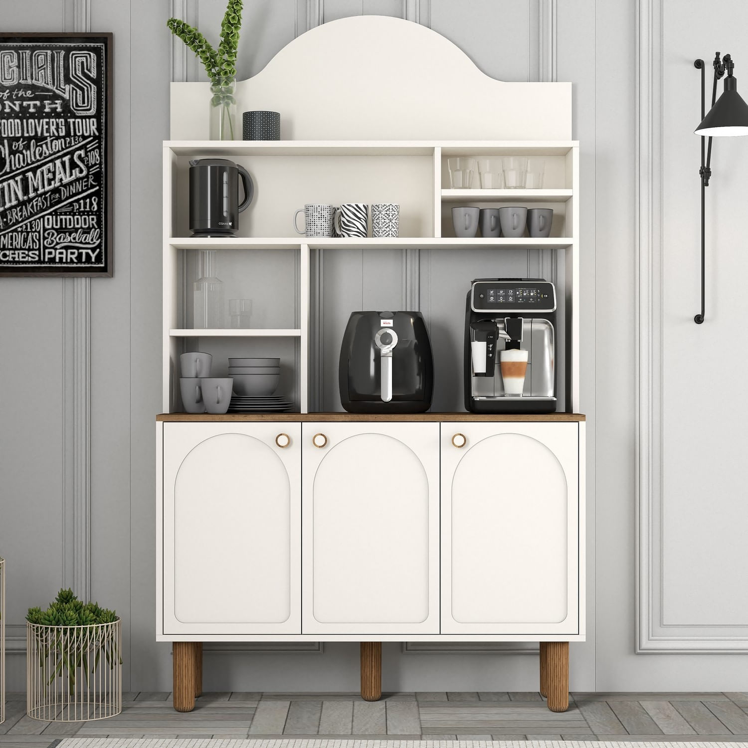 Dulap bar de cafea, Hanah Home, pal melaminat, crem, 120x35x203 cm - imagine 6