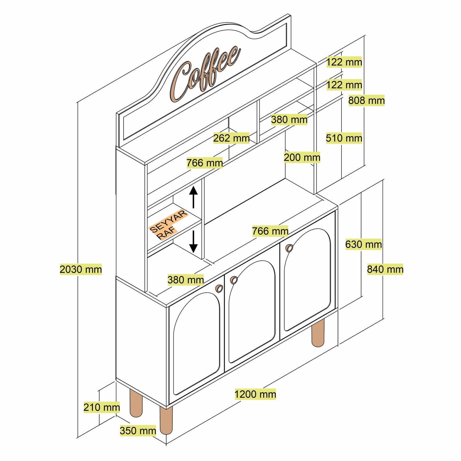 Dulap bar de cafea, Hanah Home, pal melaminat, crem, 120x35x203 cm - imagine 7