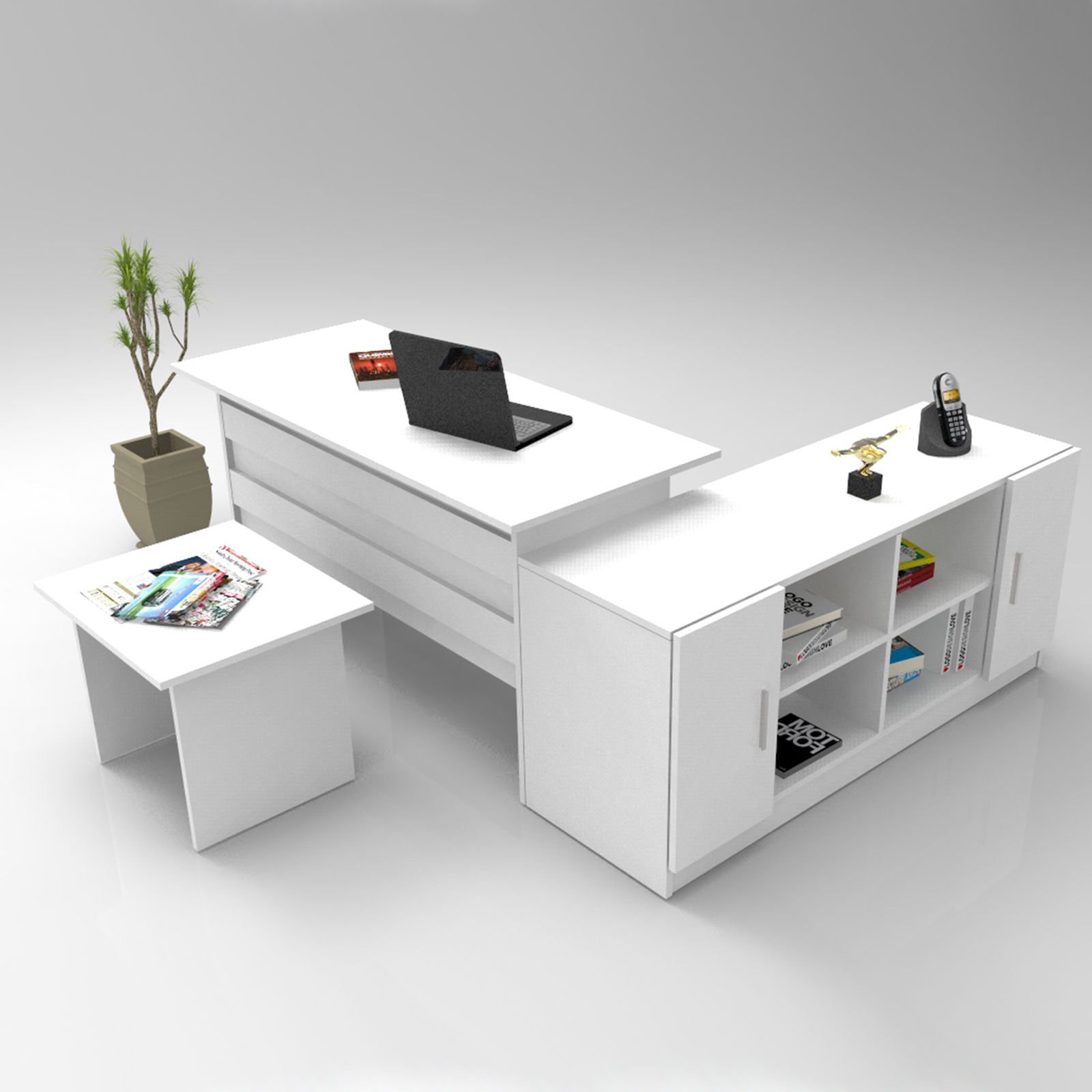 Set mobilier birou, Hanah Home, pal melaminat, alb, birou 140x60x73.8 cm, masa cafea 60x50x46.3 cm, consola 139.8x46.3x61.8 cm — imaginea 2